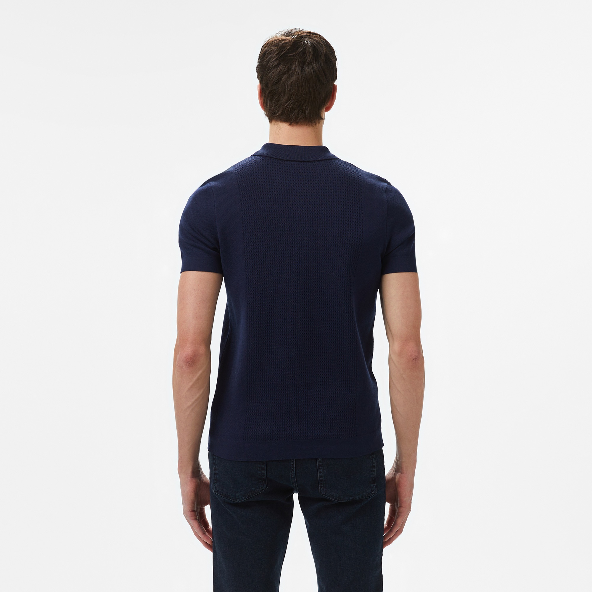 Lacoste Erkek Kısa Kollu Yarım Fermuarlı Lacivert Triko