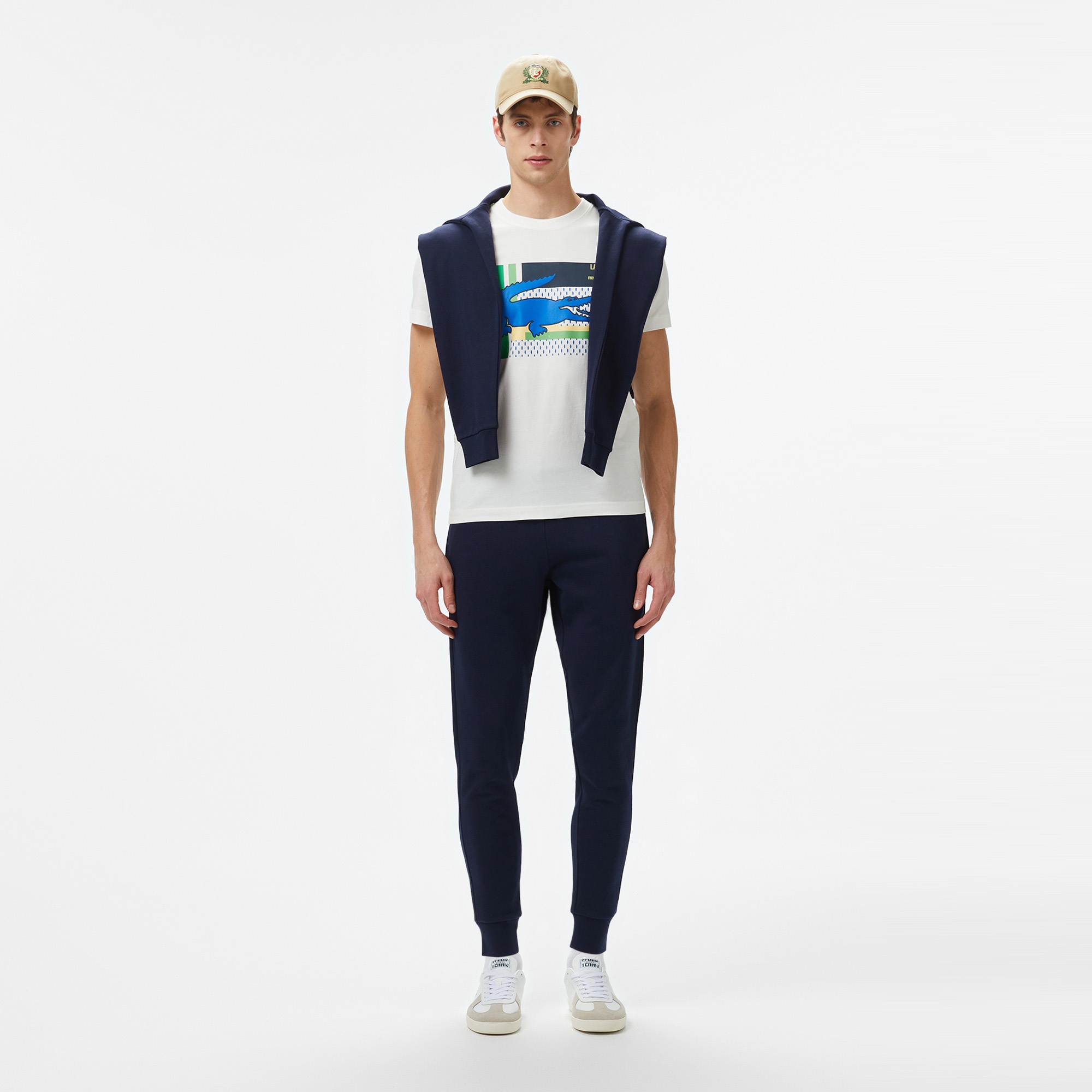 Lacoste Erkek Bisiklet Yaka Baskılı Beyaz T-Shirt