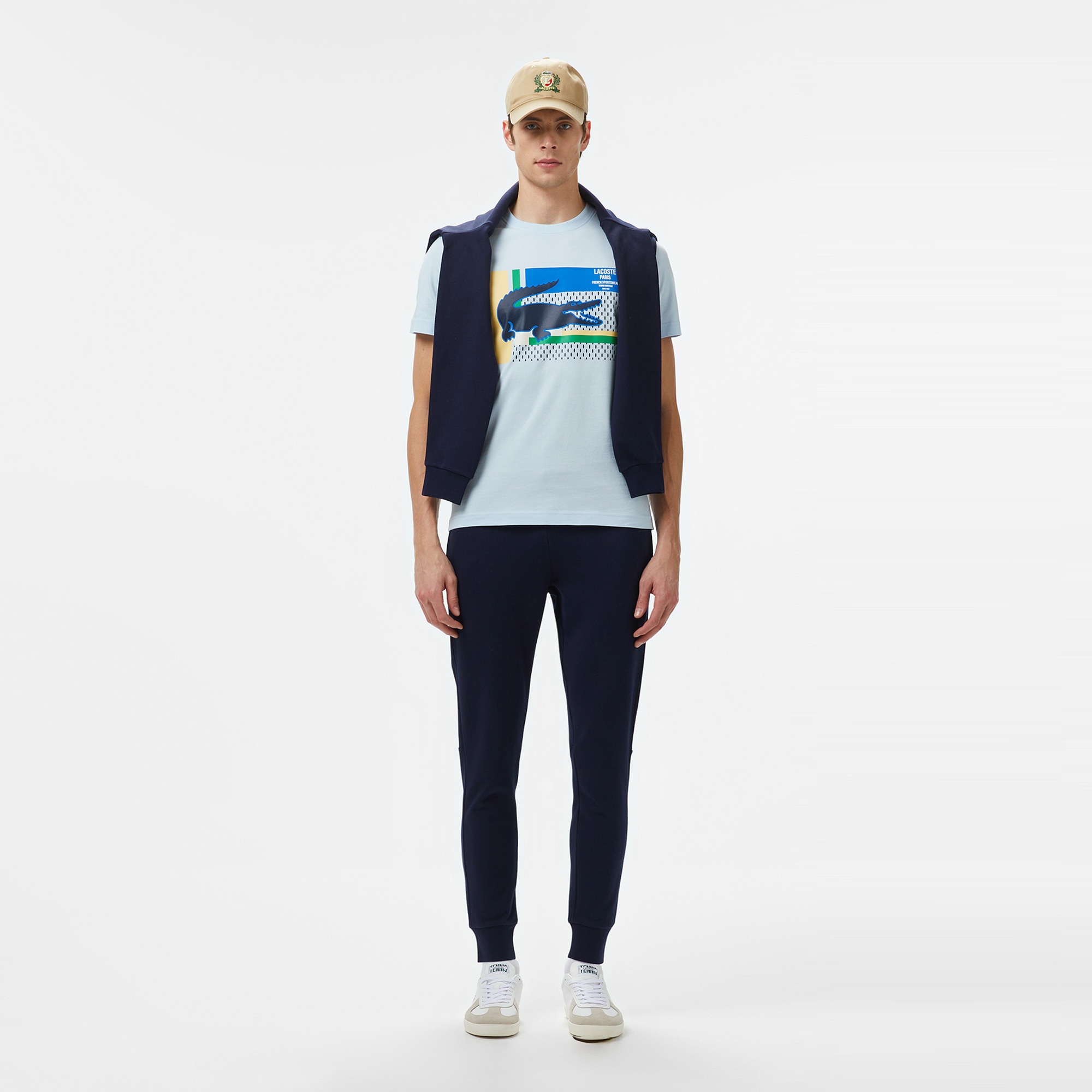Lacoste Erkek Bisiklet Yaka Baskılı Açık Mavi T-Shirt