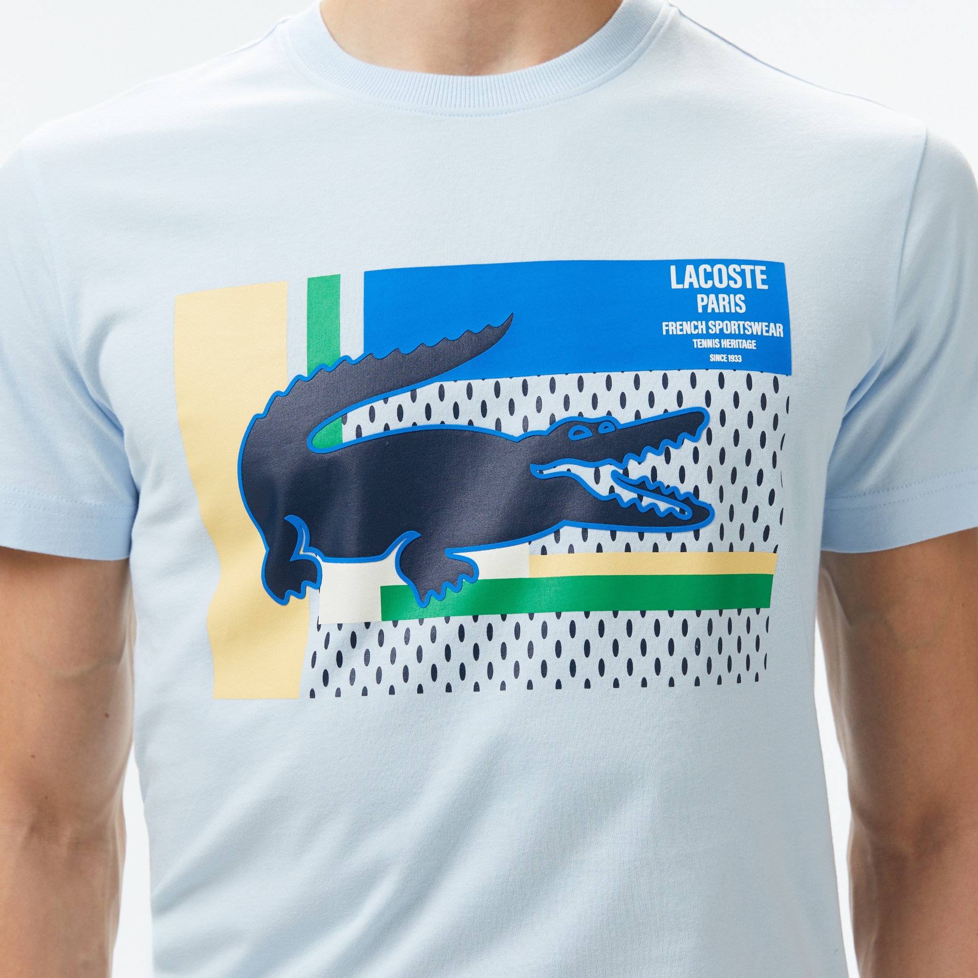 Lacoste Erkek Bisiklet Yaka Baskılı Açık Mavi T-Shirt