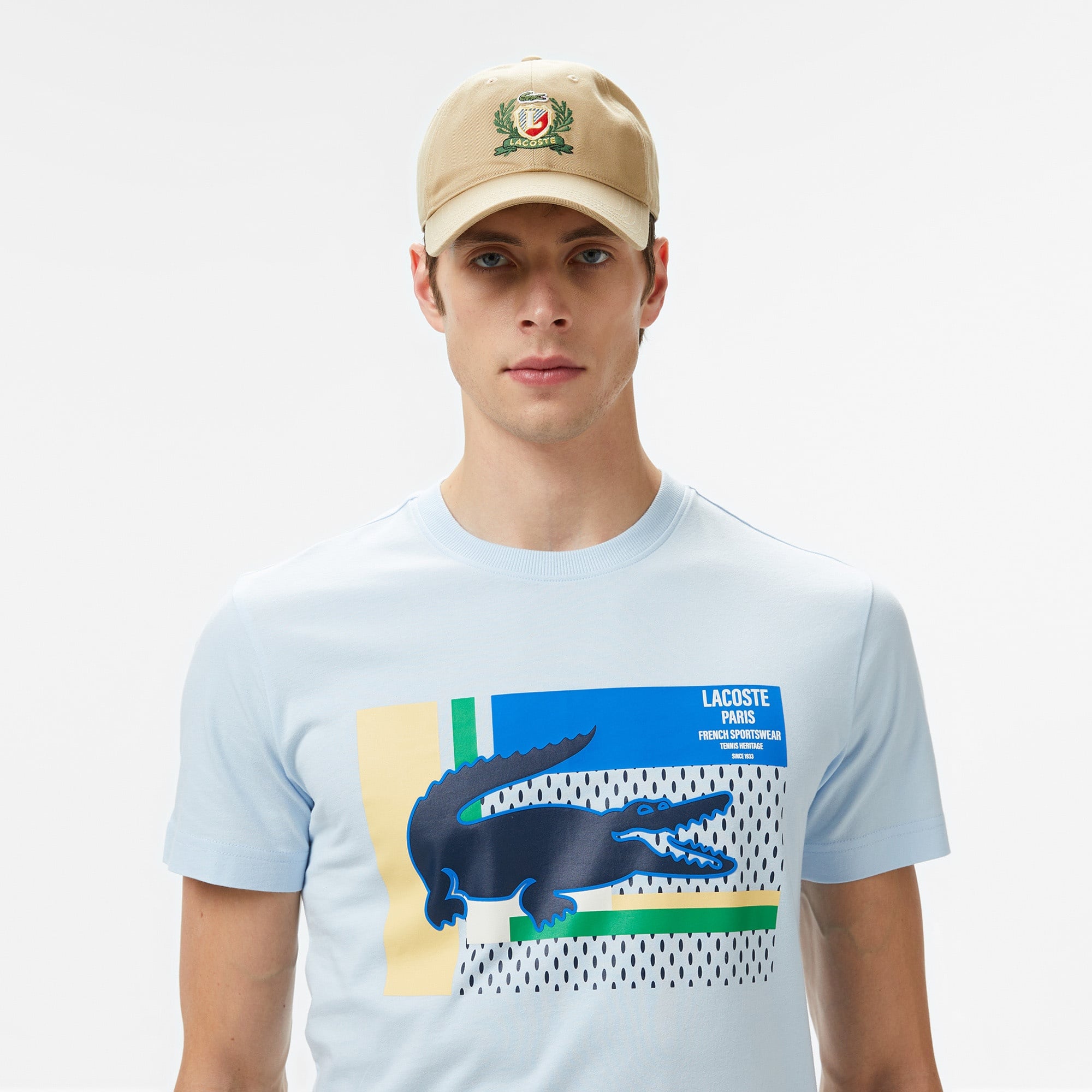 Lacoste Erkek Bisiklet Yaka Baskılı Açık Mavi T-Shirt