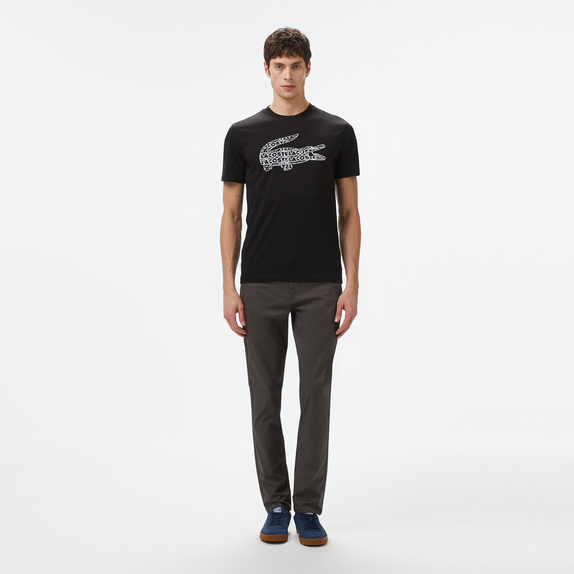 Lacoste Erkek Regular Fit Bisiklet Yaka Baskılı Siyah T-Shirt