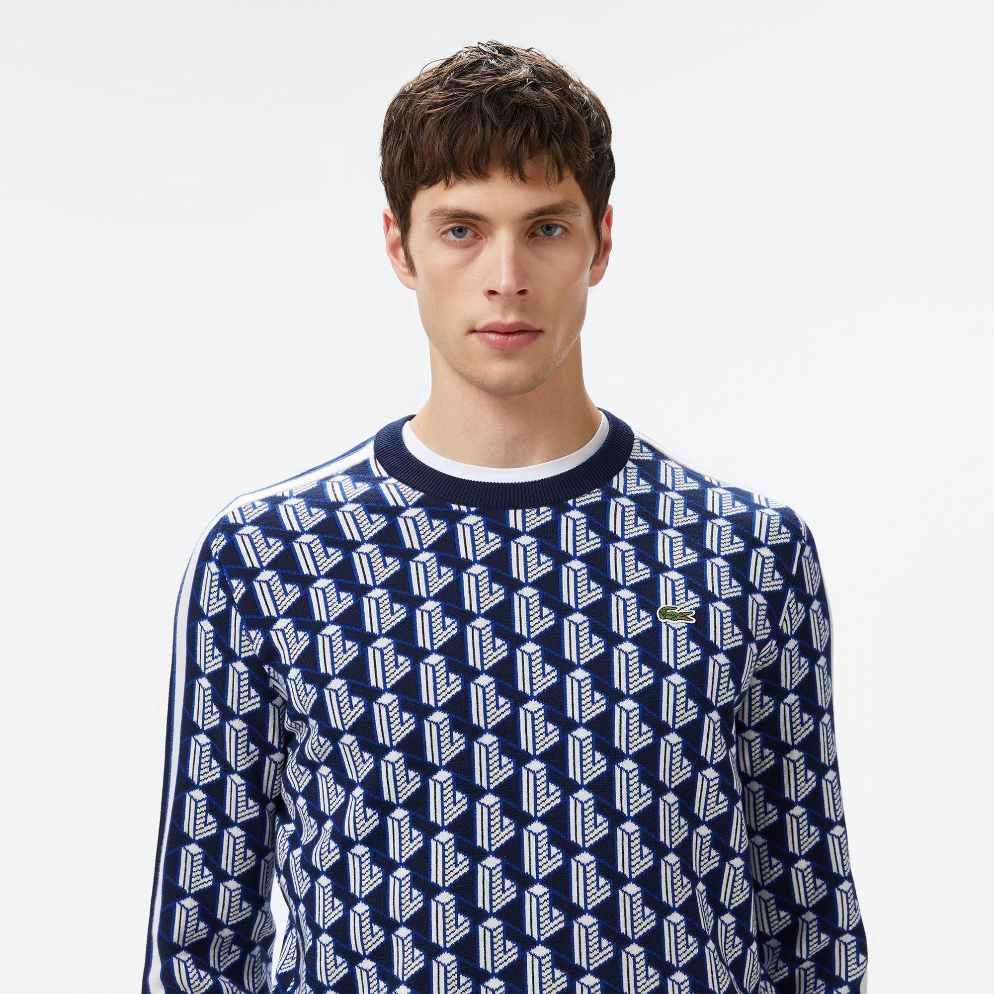Lacoste Erkek Classic Fit Bisiklet Yaka Monogram Lacivert Kazak