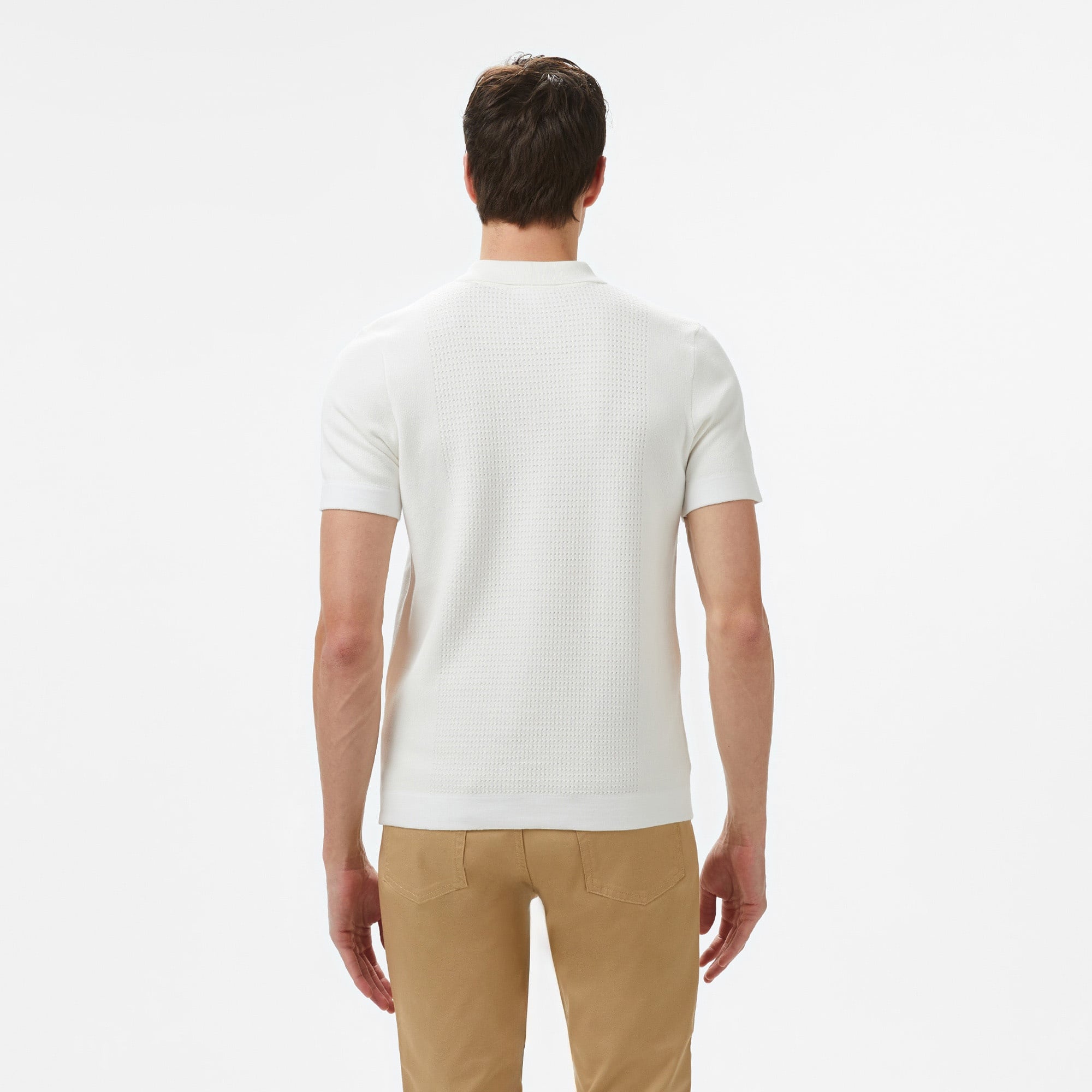 Lacoste Erkek Kısa Kollu Yarım Fermuarlı Beyaz Triko