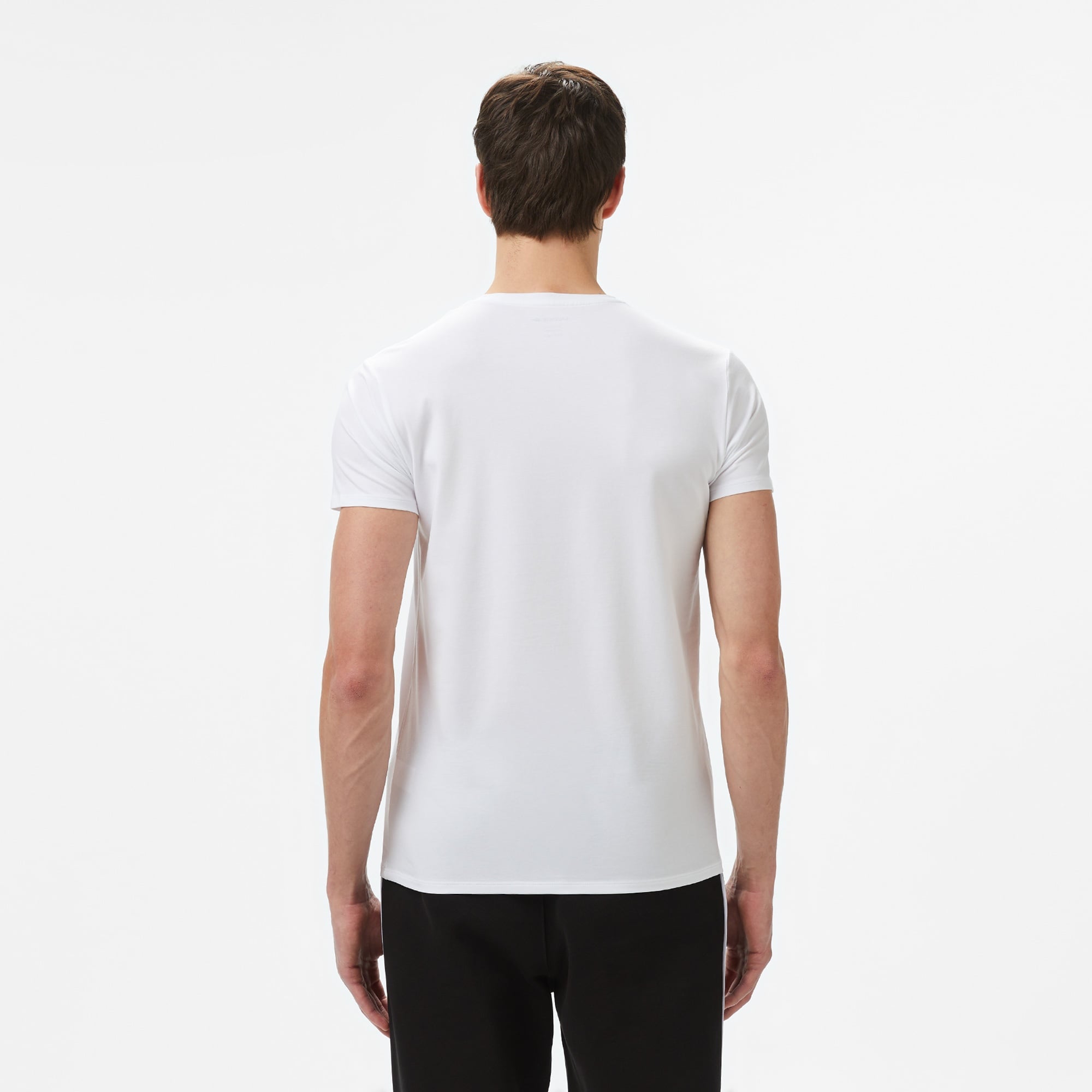 Erkek Slim Fit V Yaka Beyaz T-Shirt