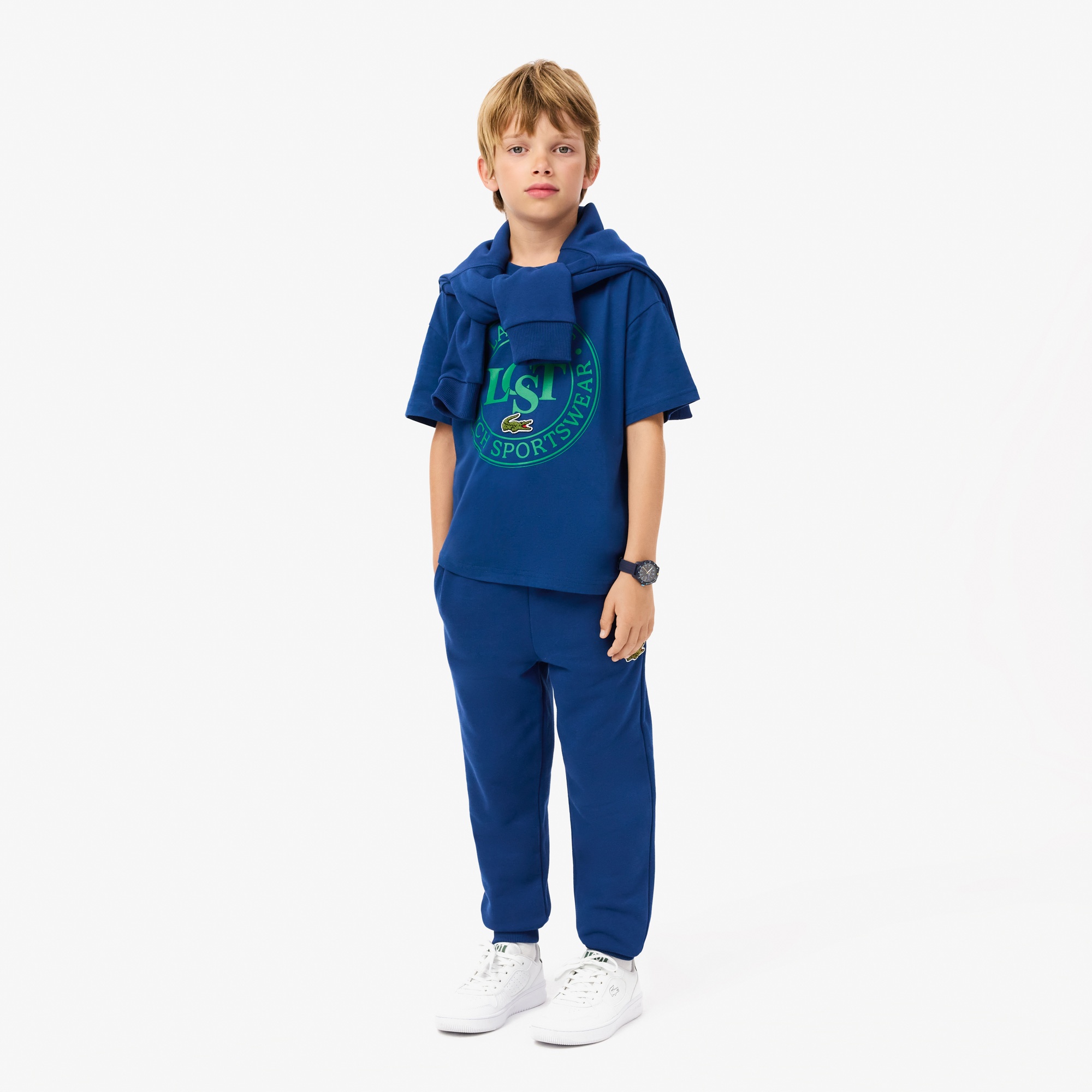 Lacoste Çocuk Bisiklet Yaka Baskılı Mavi T-Shirt