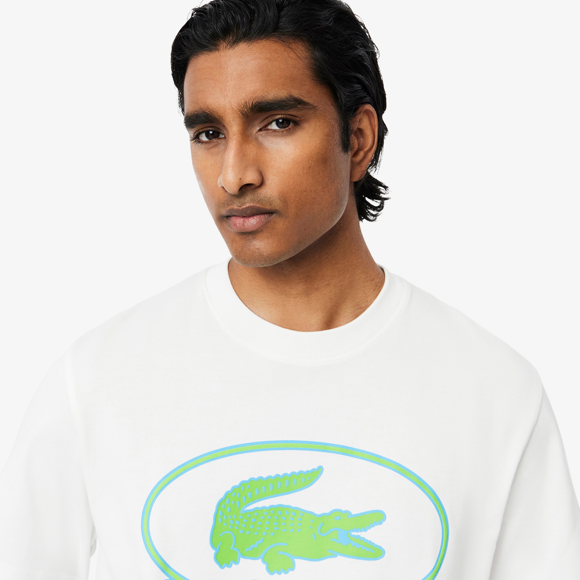Lacoste Erkek Classic Fit Bisiklet Yaka Baskılı Beyaz T-Shirt