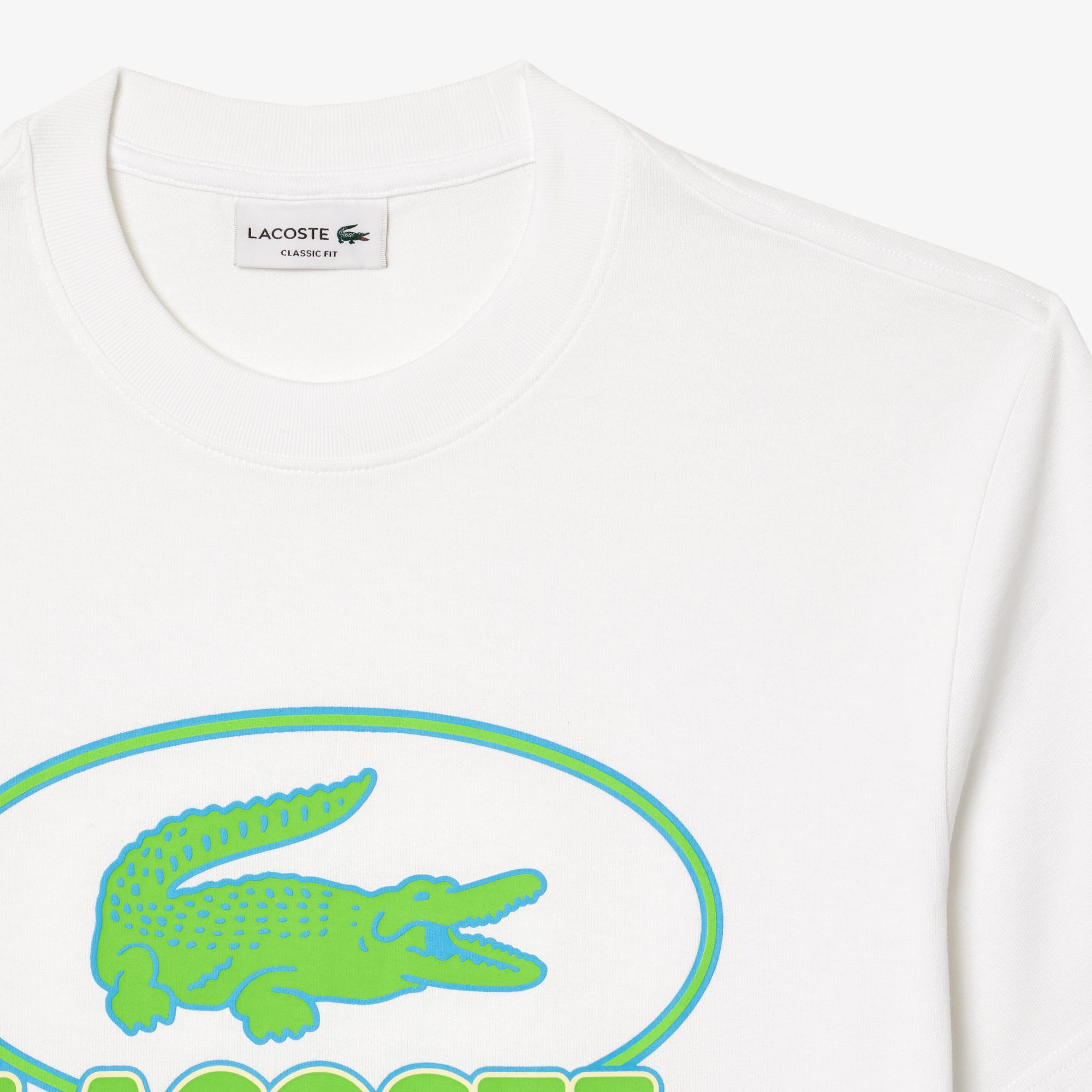 Lacoste Erkek Classic Fit Bisiklet Yaka Baskılı Beyaz T-Shirt