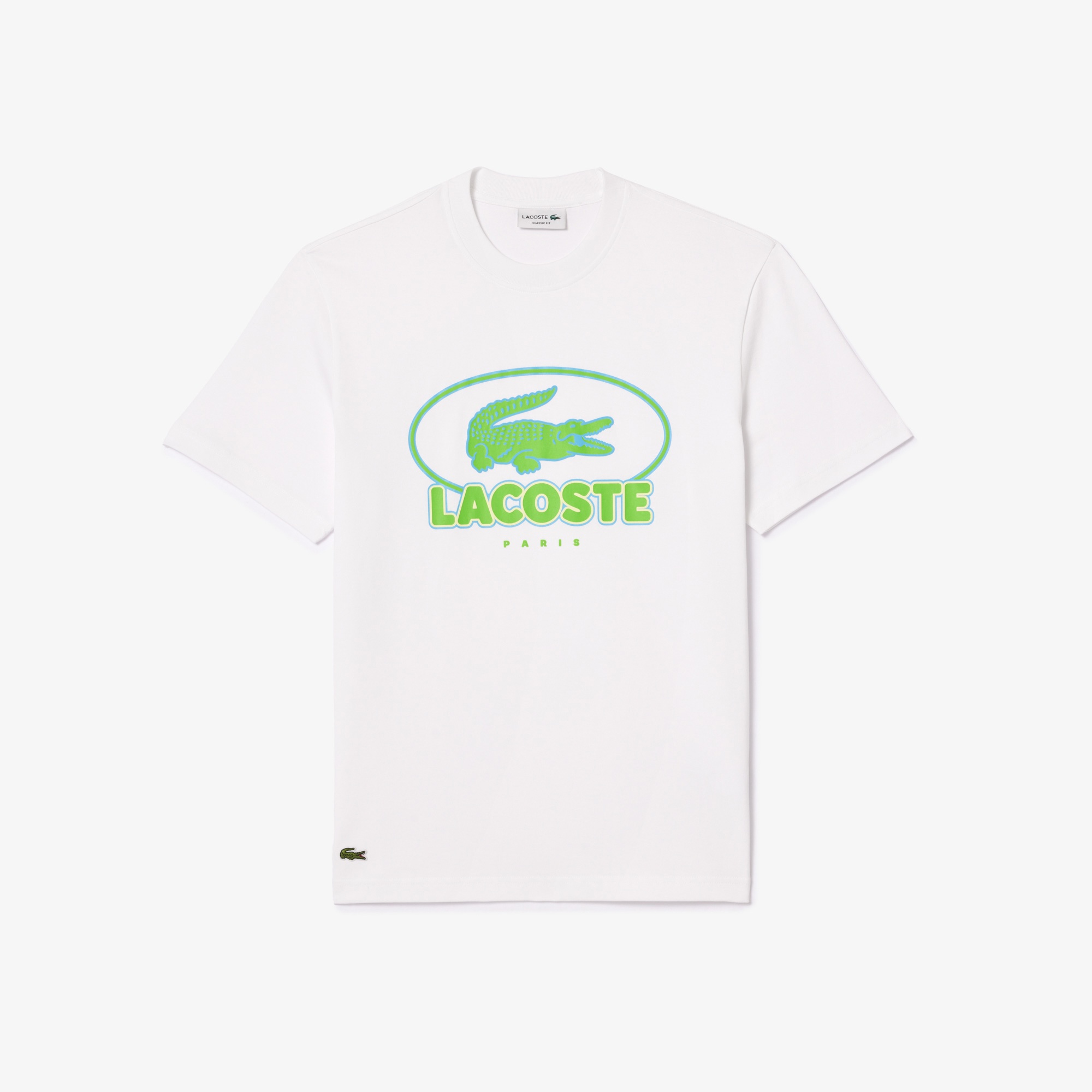 Lacoste Erkek Classic Fit Bisiklet Yaka Baskılı Beyaz T-Shirt