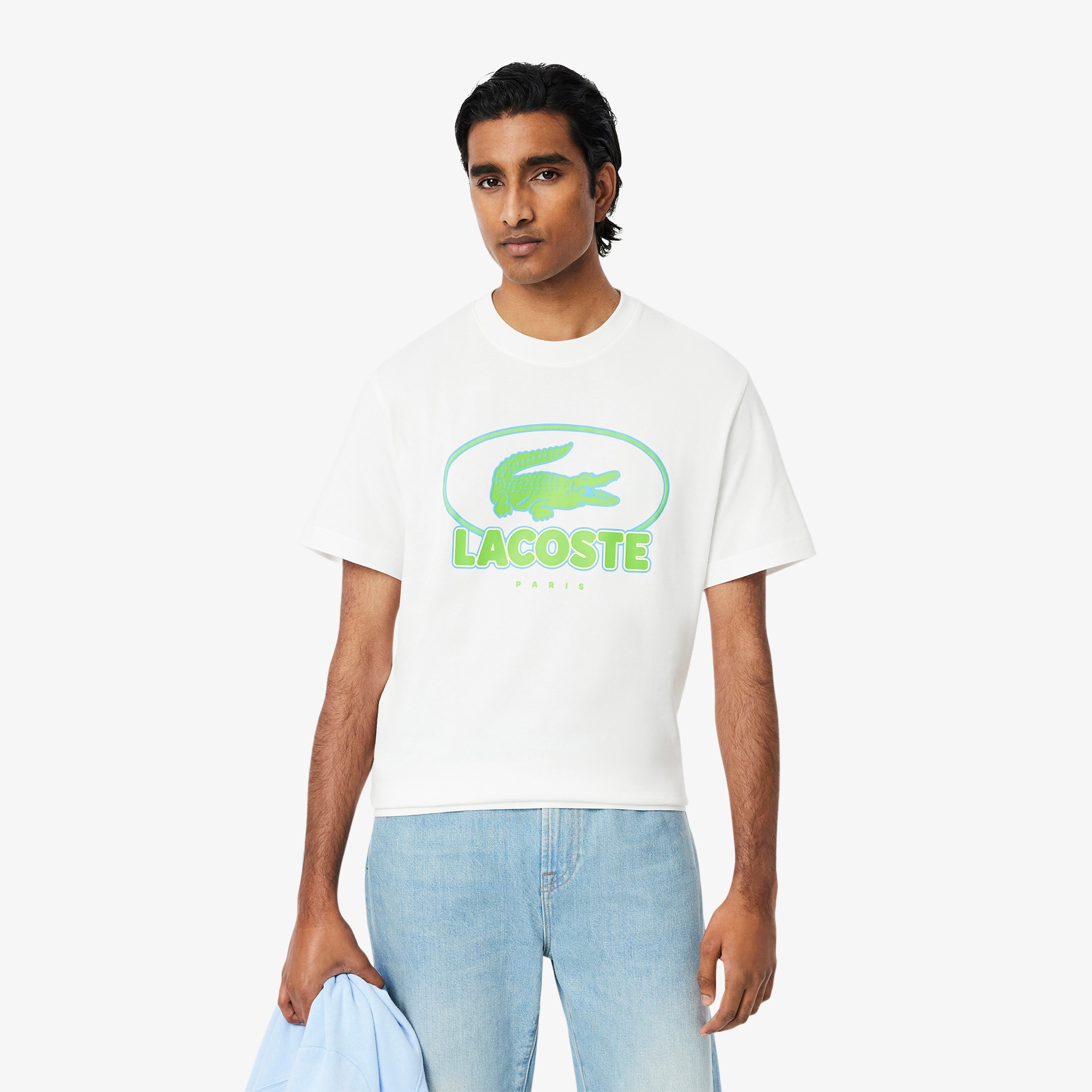 Lacoste Erkek Classic Fit Bisiklet Yaka Baskılı Beyaz T-Shirt