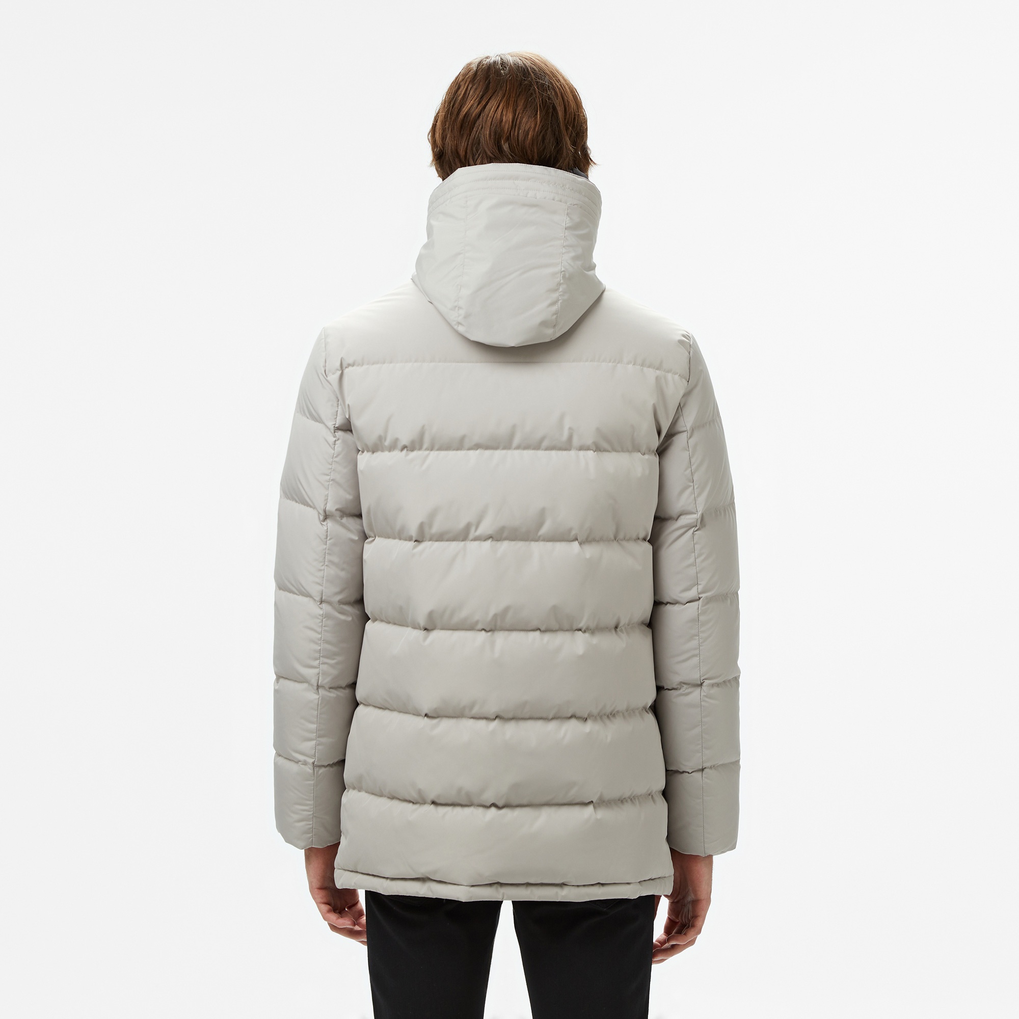 Lacoste Erkek Kapüşonlu Gri Şişme Mont