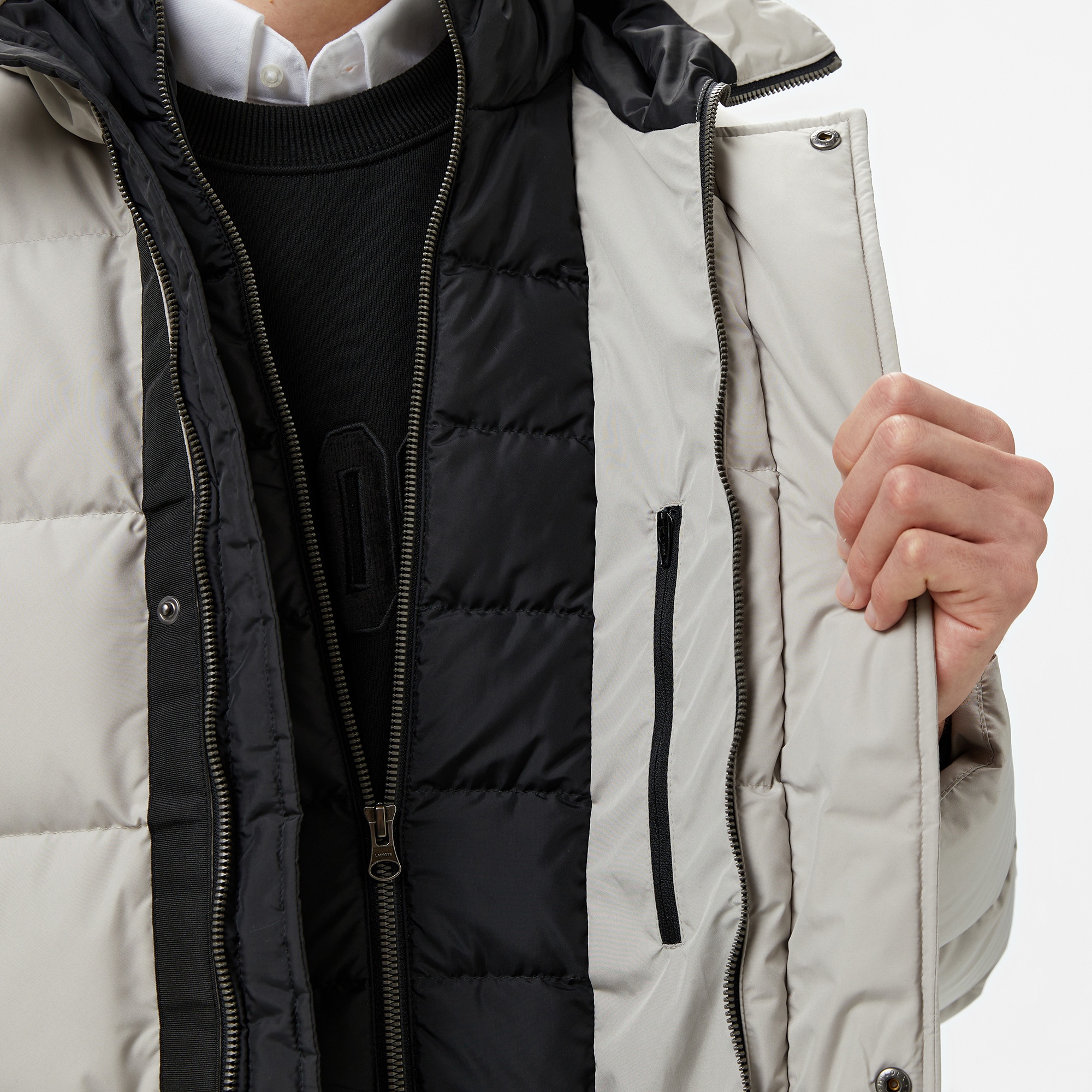 Lacoste Erkek Kapüşonlu Gri Şişme Mont