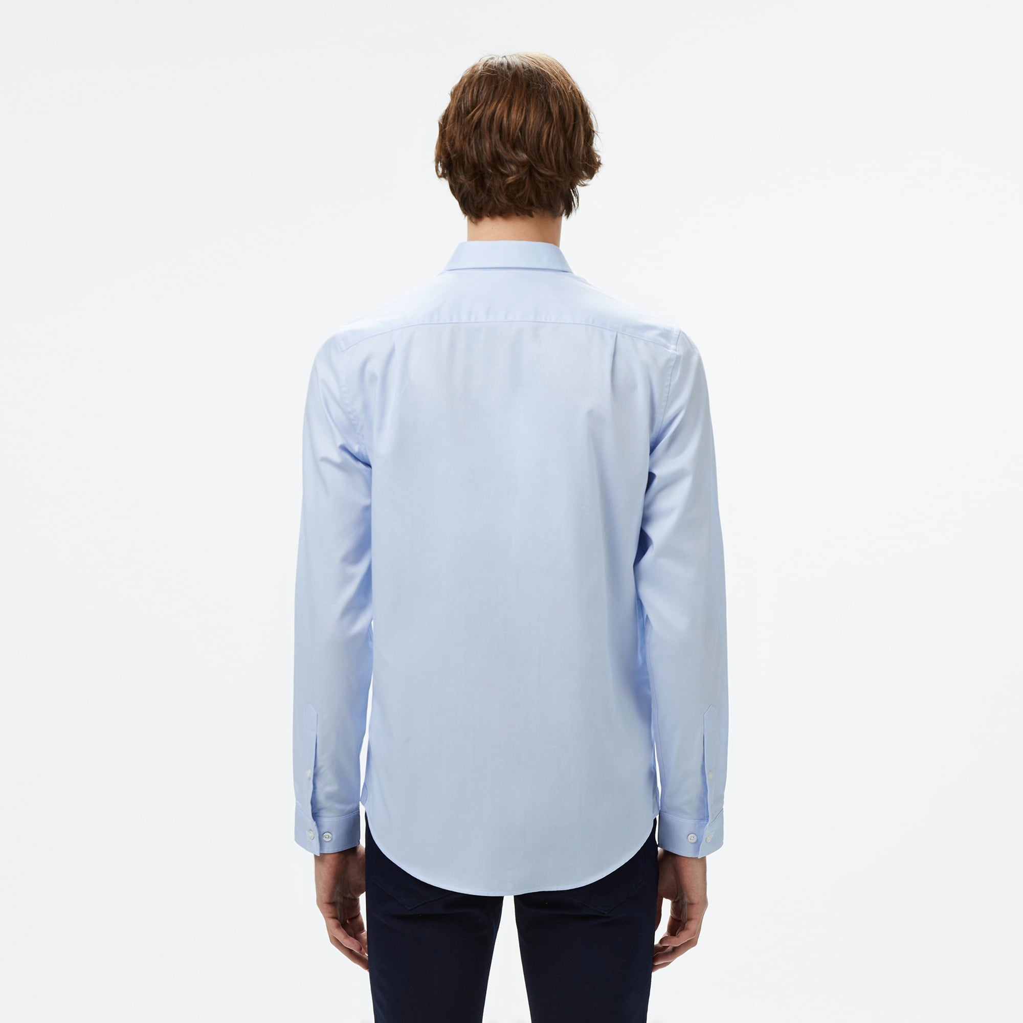 Erkek Slim Fit Düğmeli Yaka Açık Mavi Gömlek