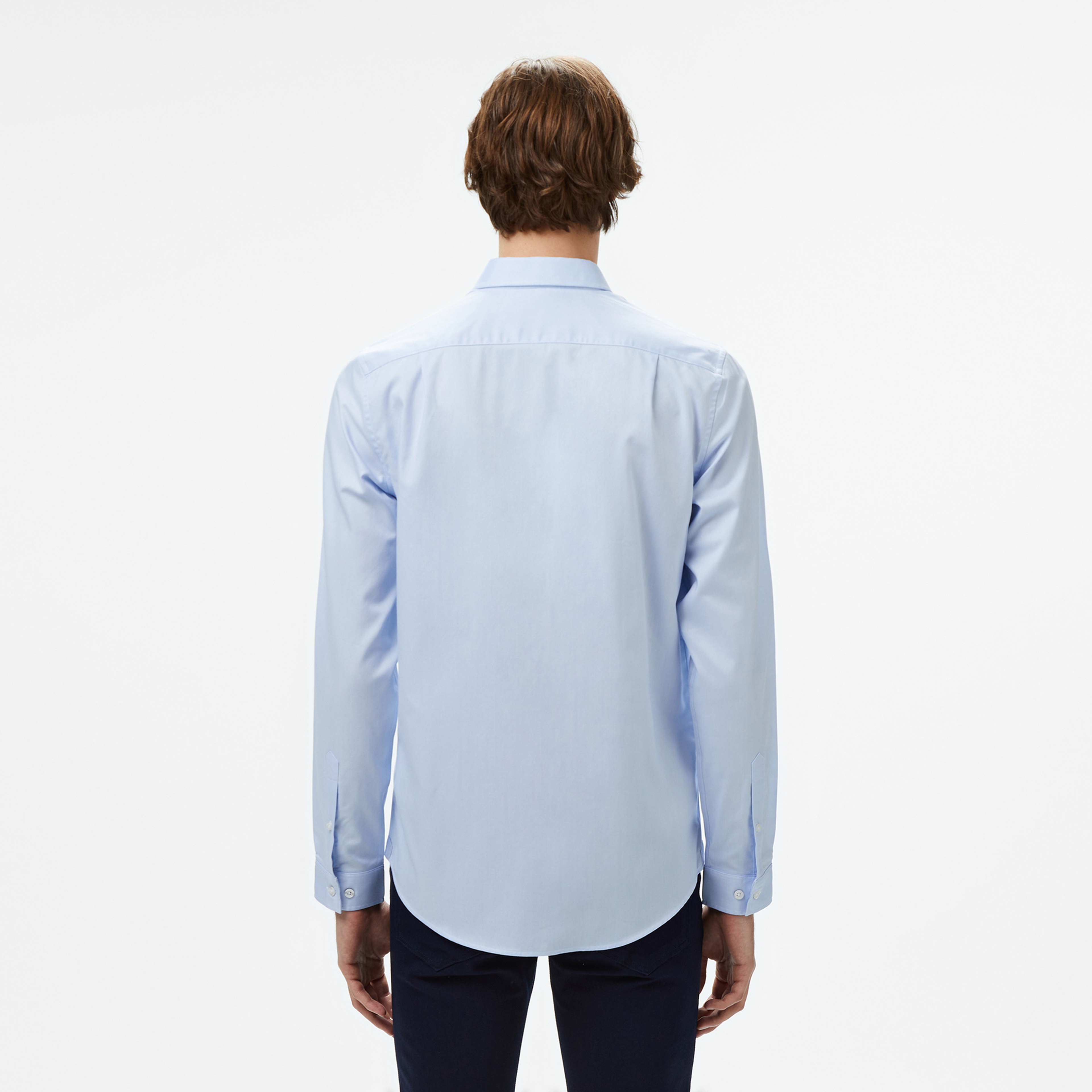 Erkek Slim Fit Düğmeli Yaka Açık Mavi Gömlek Erkek Slim Fit Düğmeli Yaka Açık Mavi Gömlek