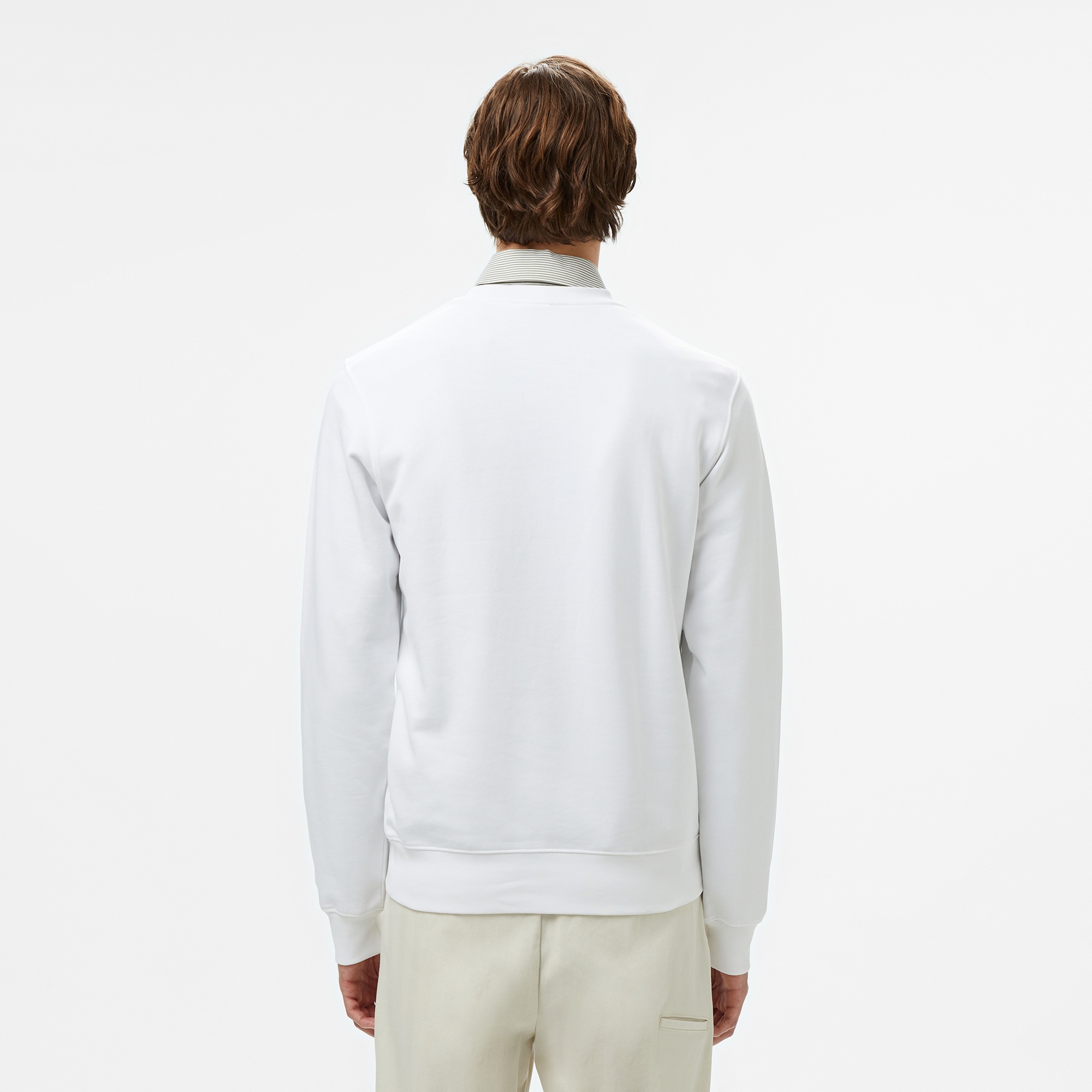 Lacoste Erkek Classic Fit Bisiklet Yaka Baskılı Beyaz Sweatshirt
