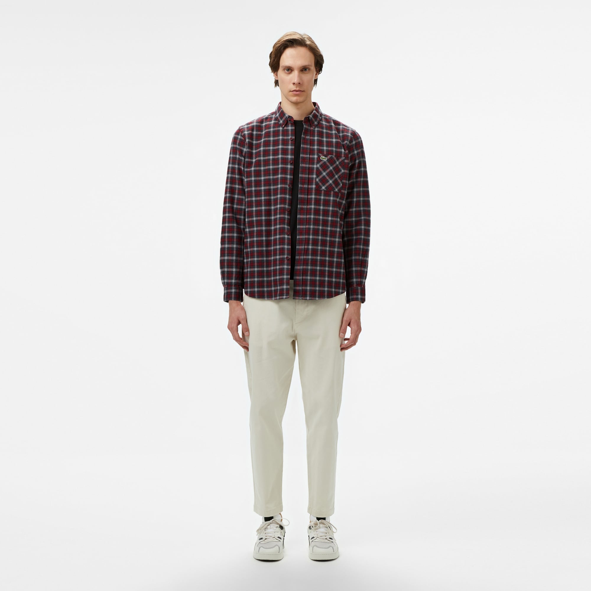 Erkek Regular Fit Ekose Bordo Gömlek