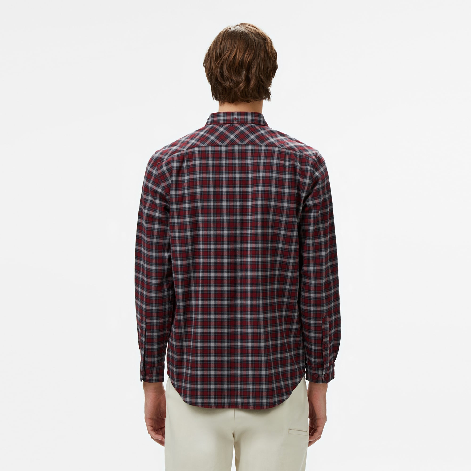 Erkek Regular Fit Ekose Bordo Gömlek