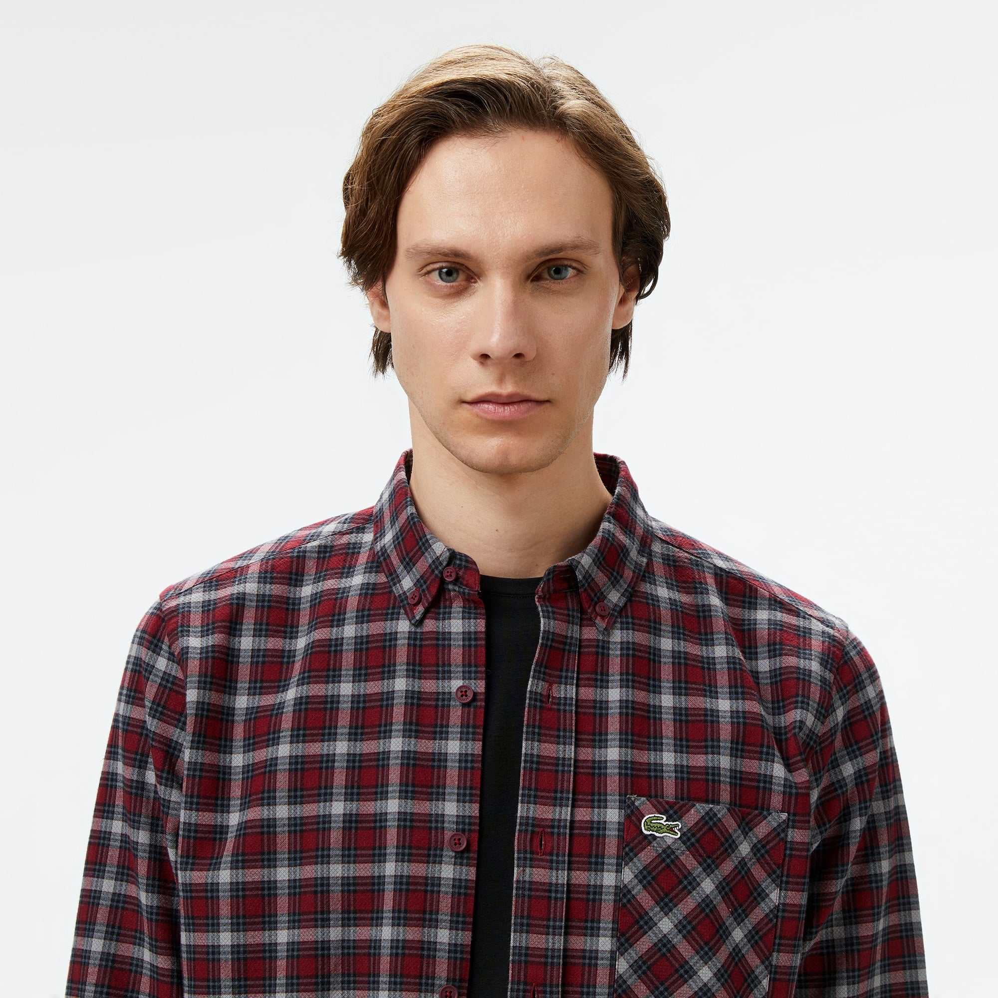 Erkek Regular Fit Ekose Bordo Gömlek