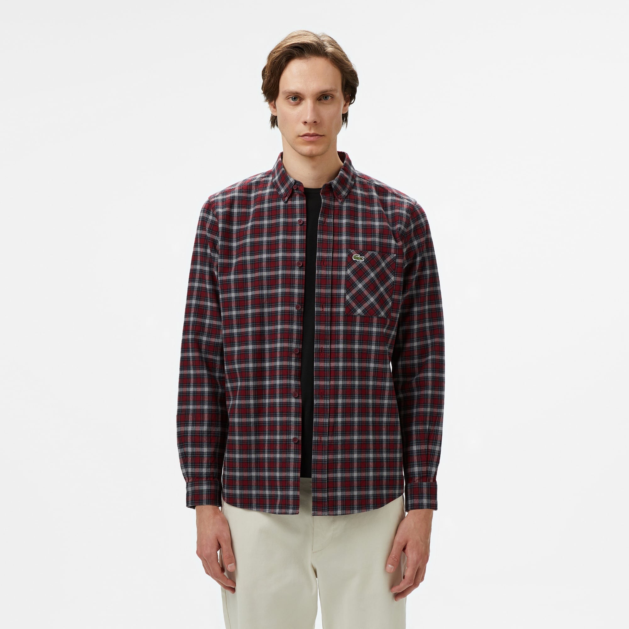 Erkek Regular Fit Ekose Bordo Gömlek