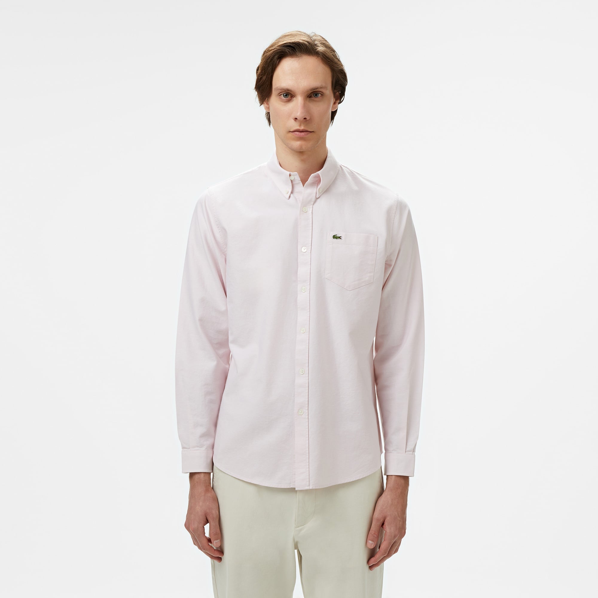 Erkek Regular Fit Düğmeli Yaka Pembe Gömlek