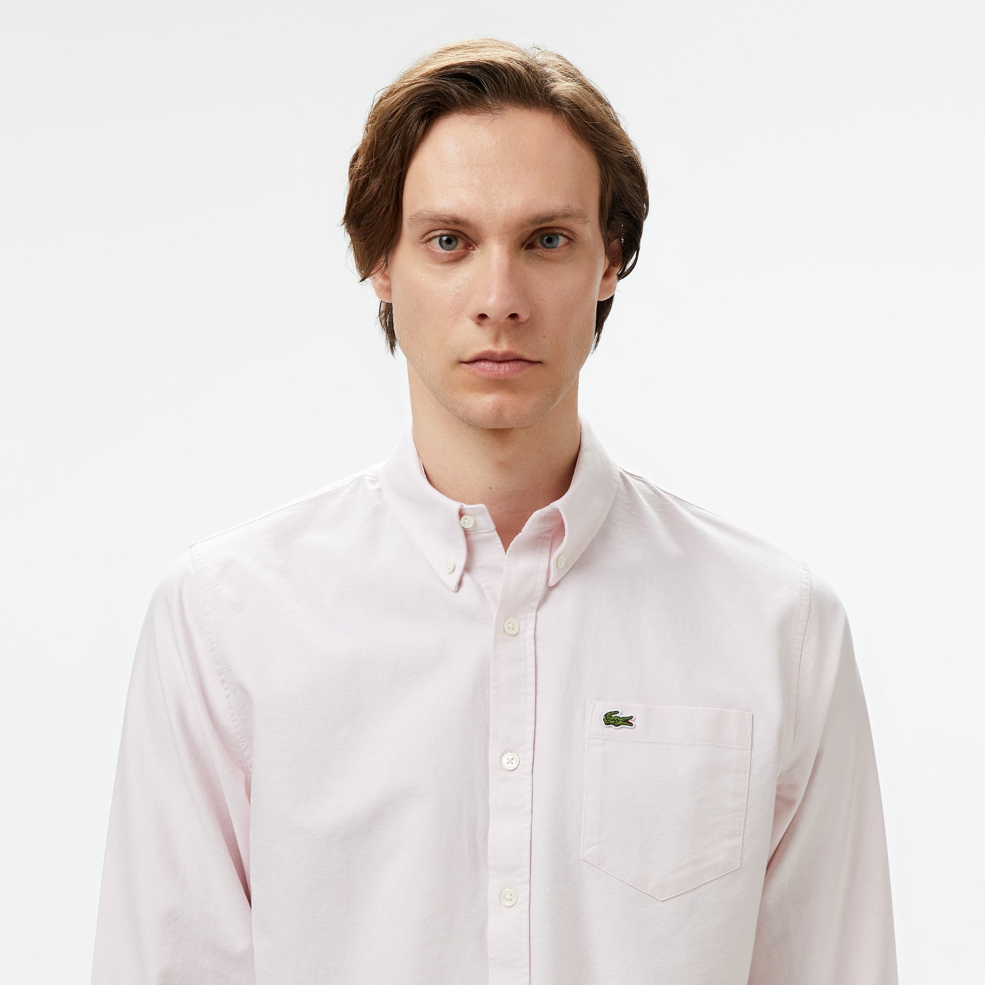 Erkek Regular Fit Düğmeli Yaka Pembe Gömlek