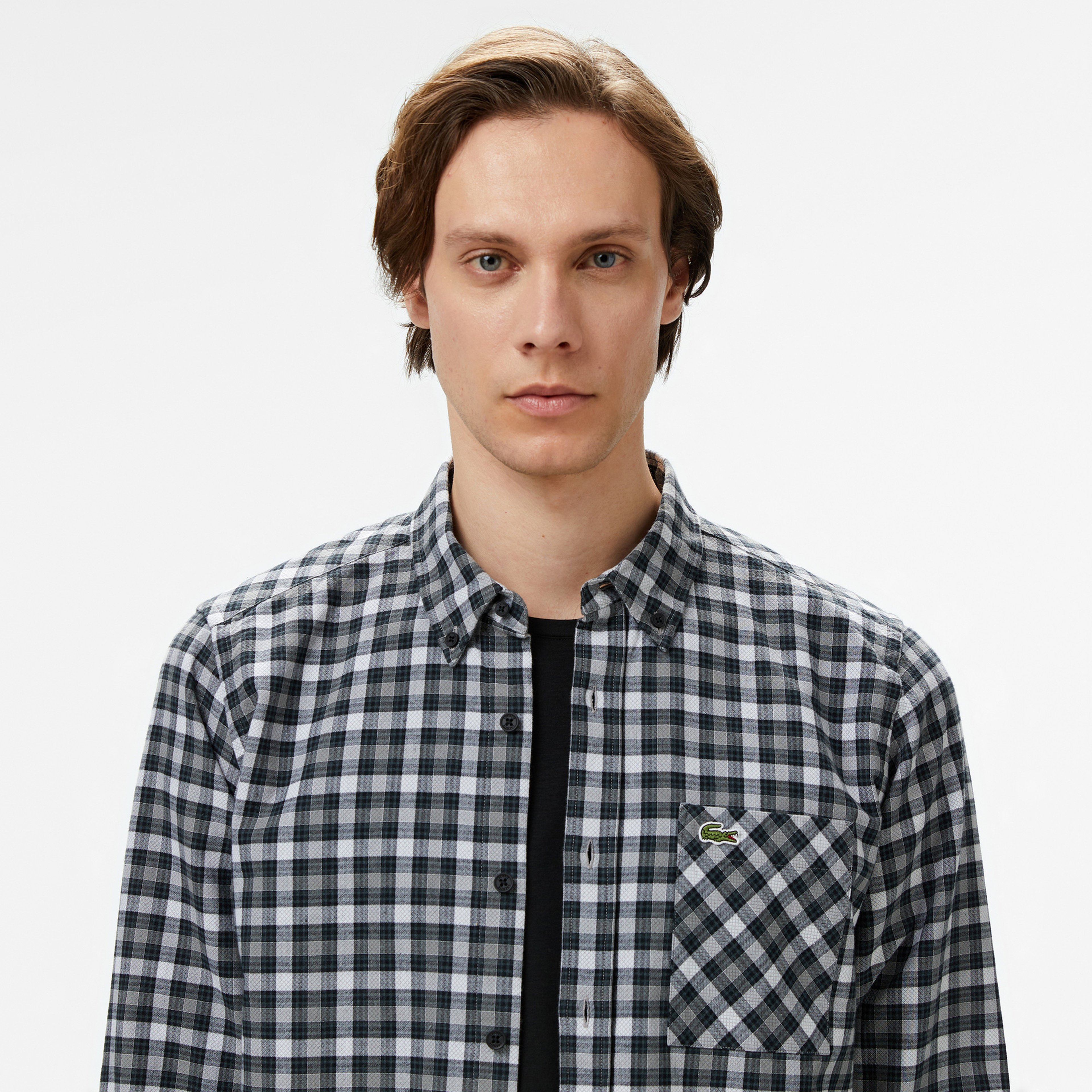 Erkek Regular Fit Ekose Gri Gömlek