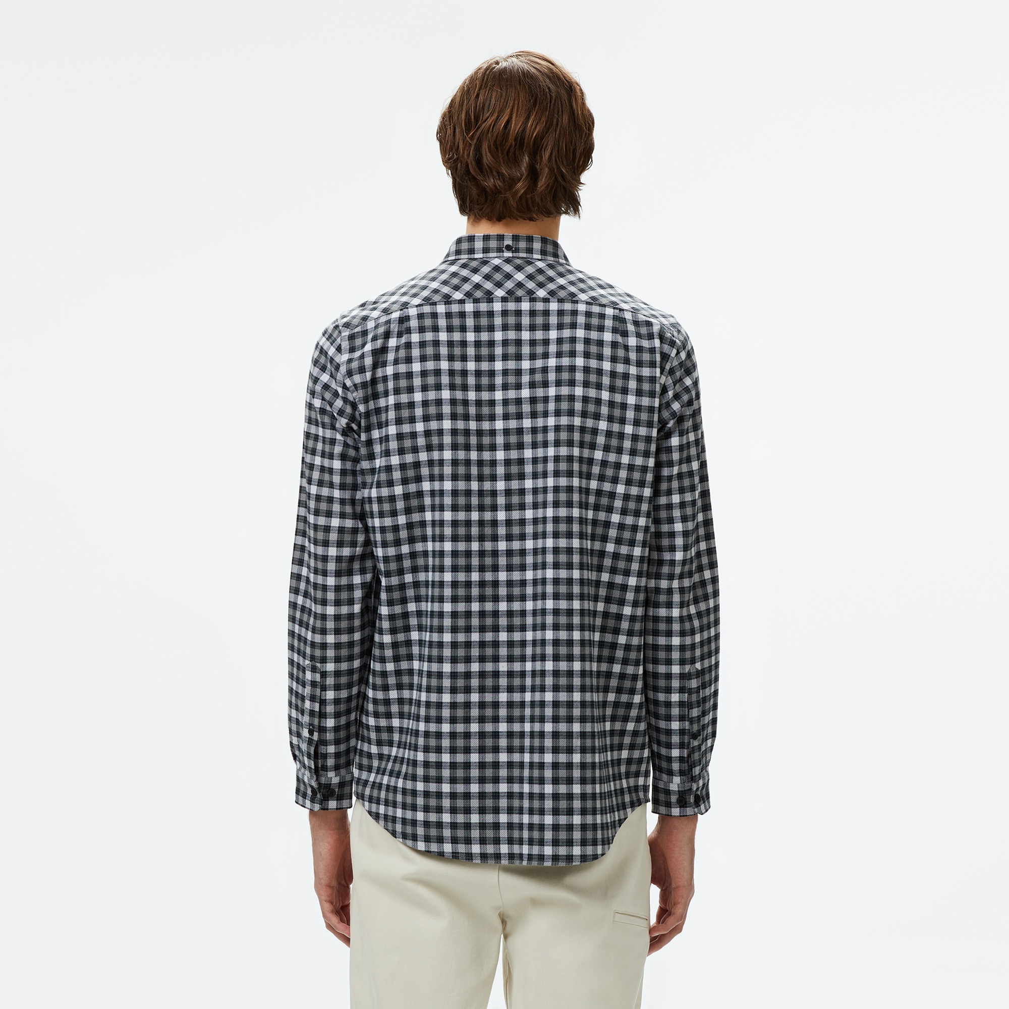 Erkek Regular Fit Ekose Gri Gömlek