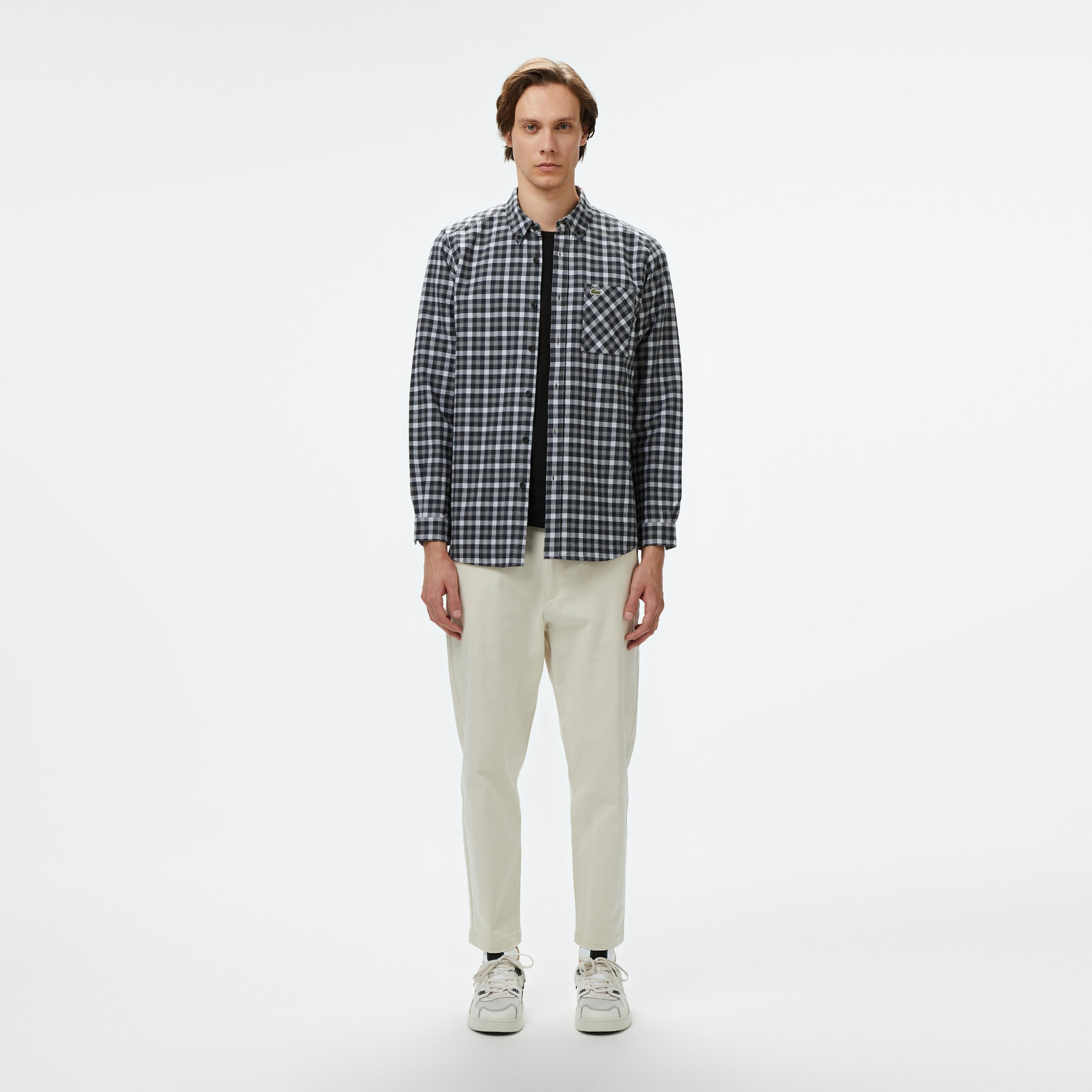 Erkek Regular Fit Ekose Gri Gömlek