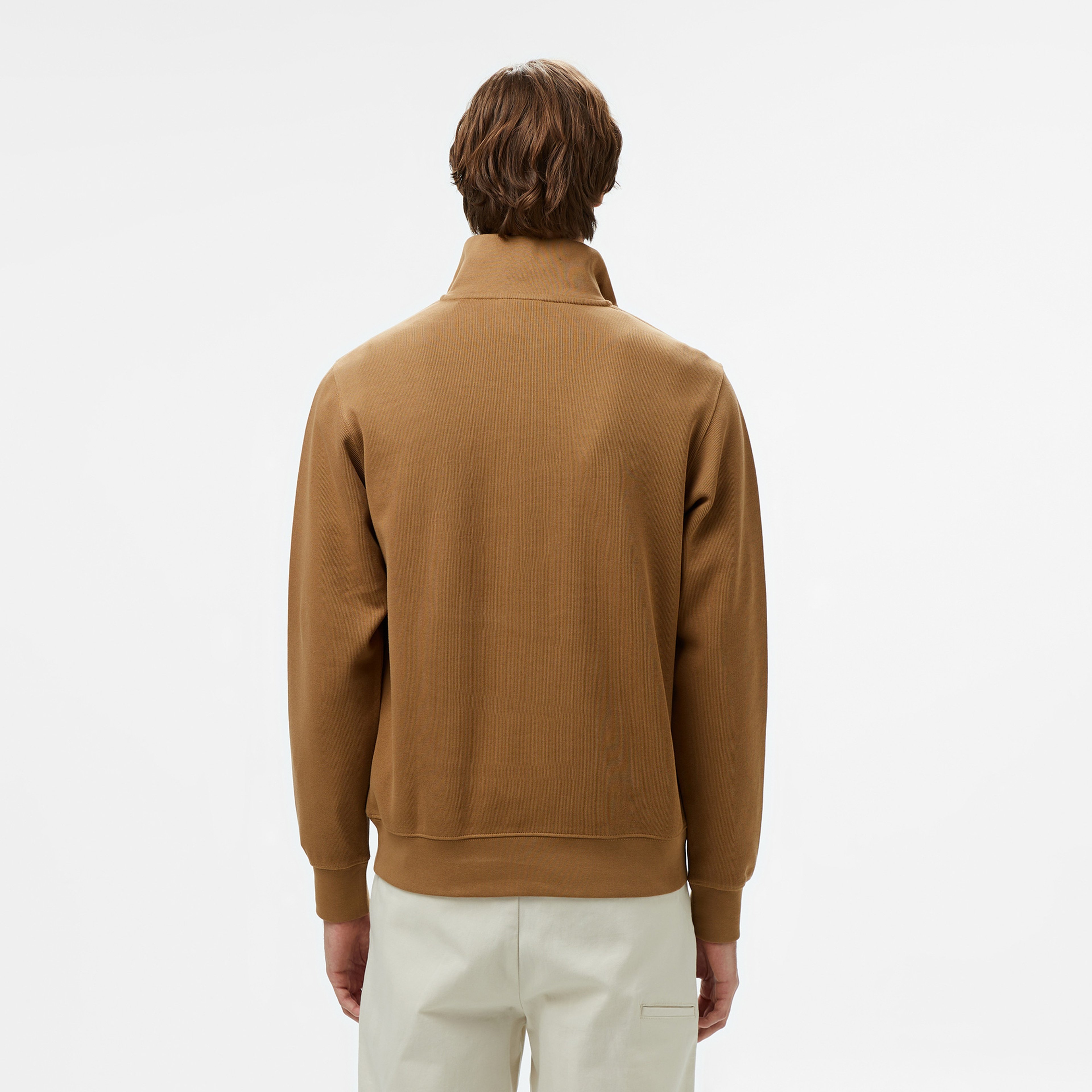 Erkek Classic Fit Yarım Fermuarlı Kahverengi Sweatshirt