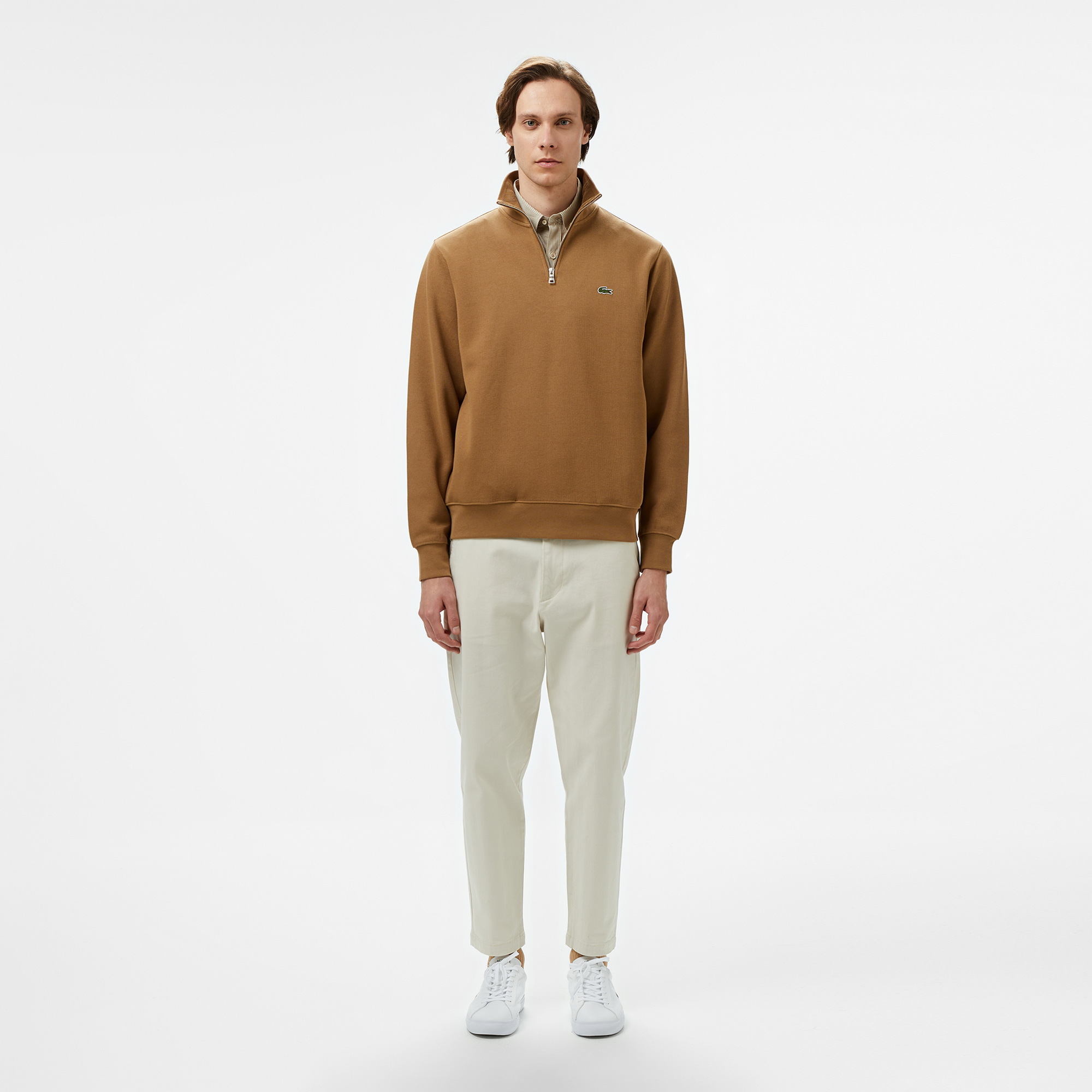 Lacoste Erkek Classic Fit Yarım Fermuarlı Kahverengi Sweatshirt görsel 6