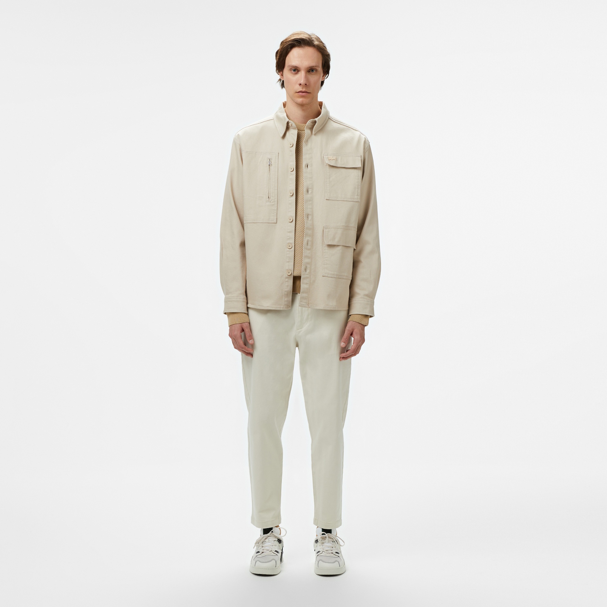 Lacoste Erkek Relaxed Fit Bisiklet Yaka Bej Triko