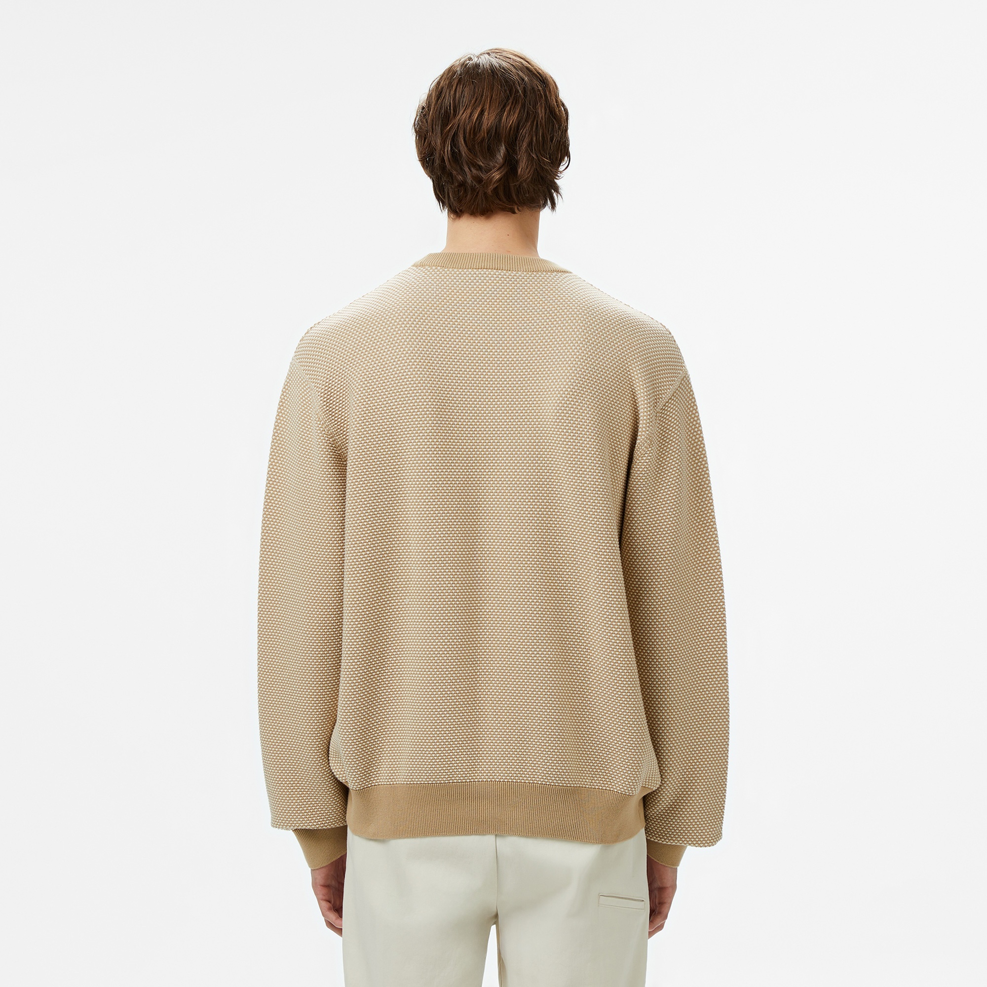 Lacoste Erkek Relaxed Fit Bisiklet Yaka Bej Triko