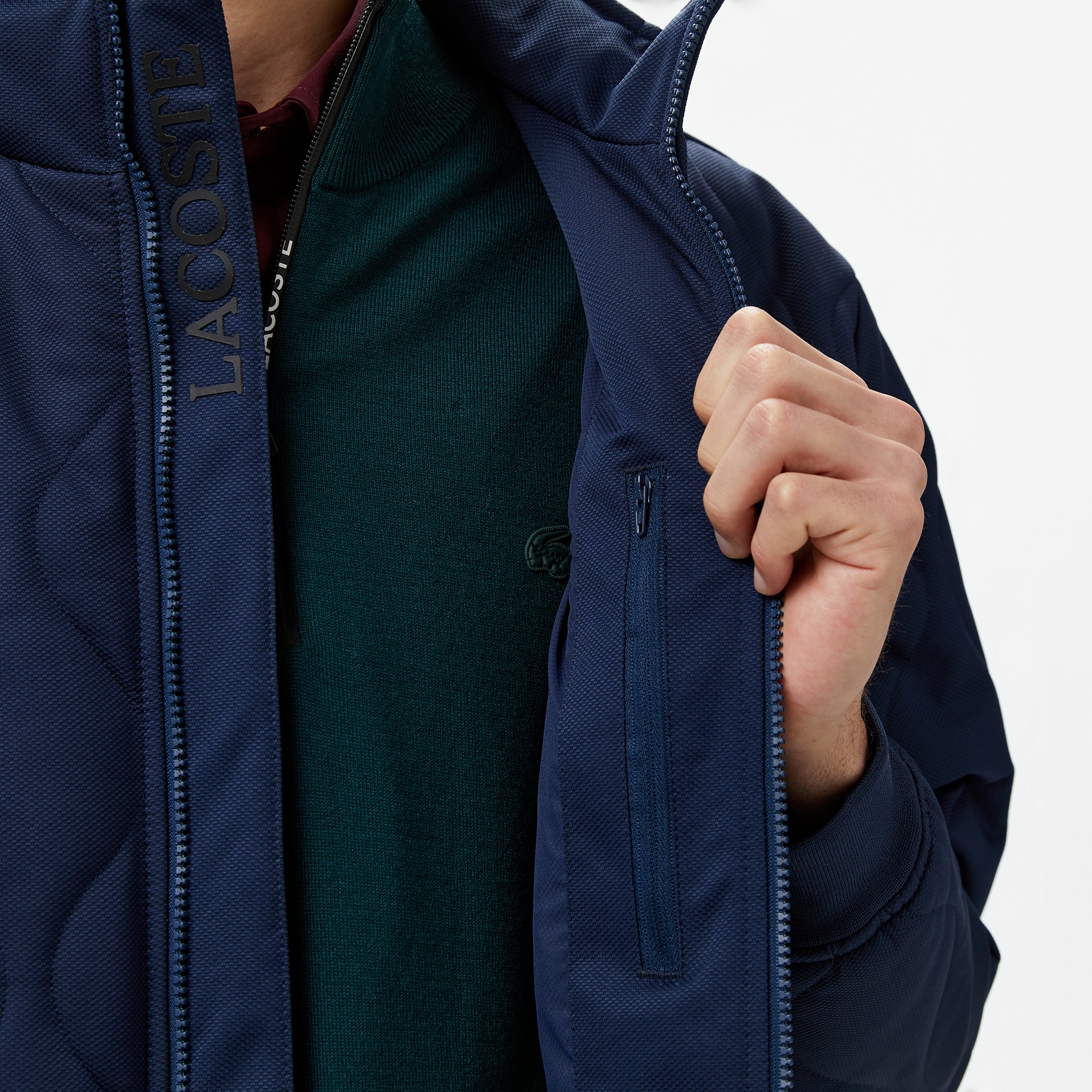 Lacoste Erkek Relaxed Fit Dik Yaka Kapitone Lacivert Mont