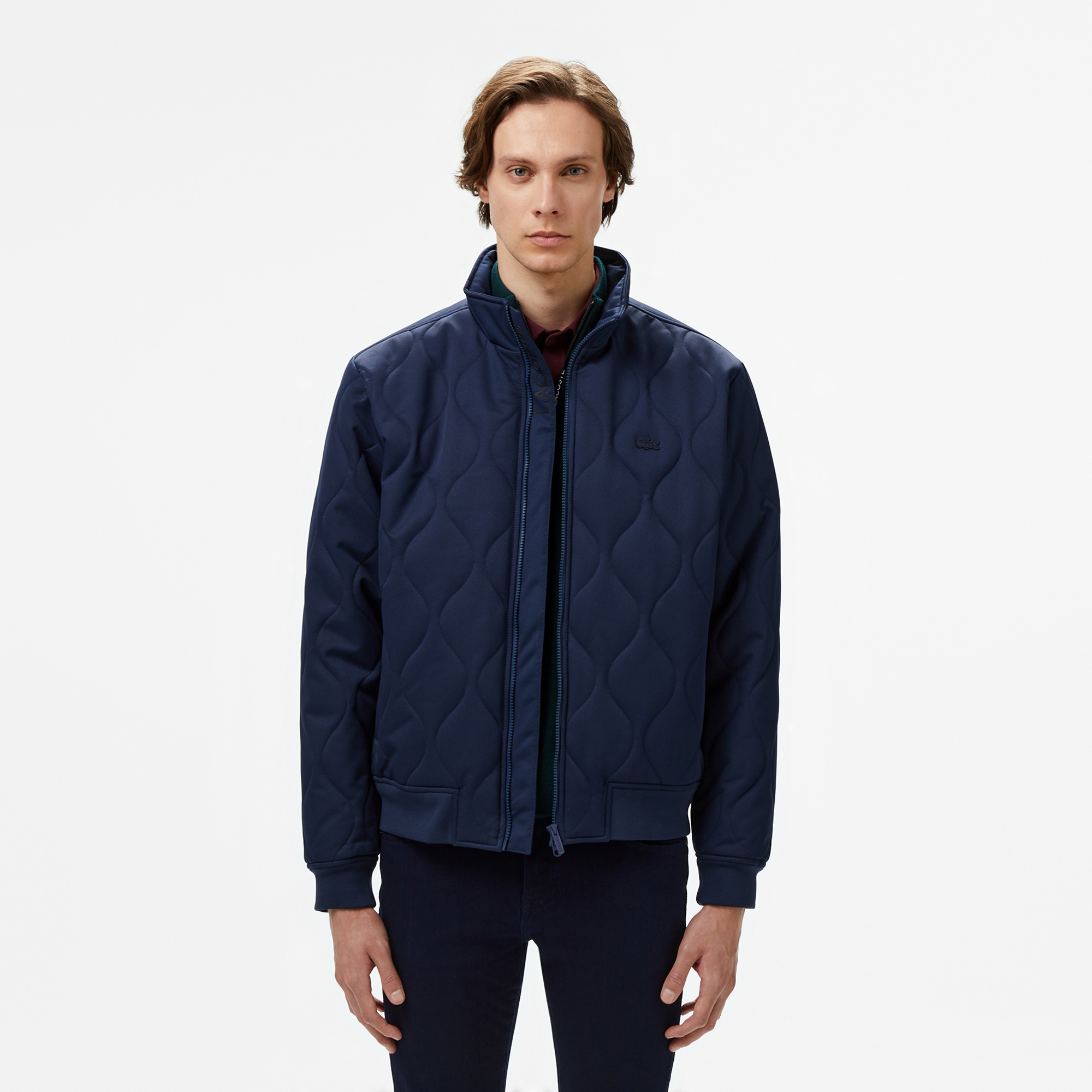 Lacoste Erkek Relaxed Fit Dik Yaka Kapitone Lacivert Mont
