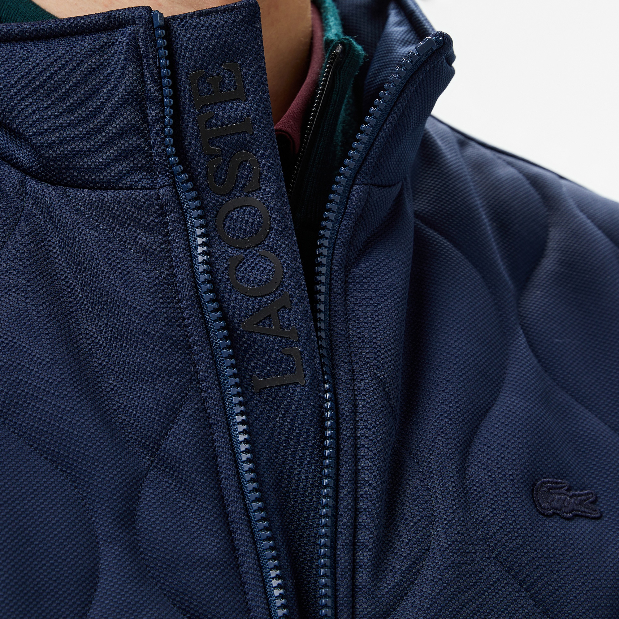 Lacoste Erkek Relaxed Fit Dik Yaka Kapitone Lacivert Mont