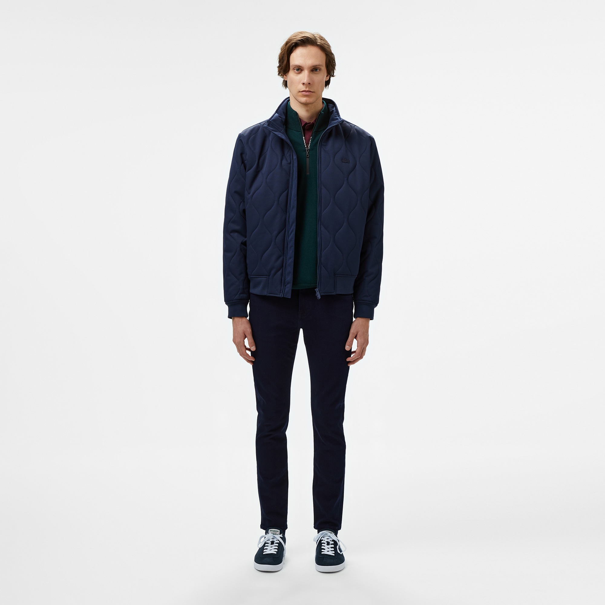 Lacoste Erkek Relaxed Fit Dik Yaka Kapitone Lacivert Mont