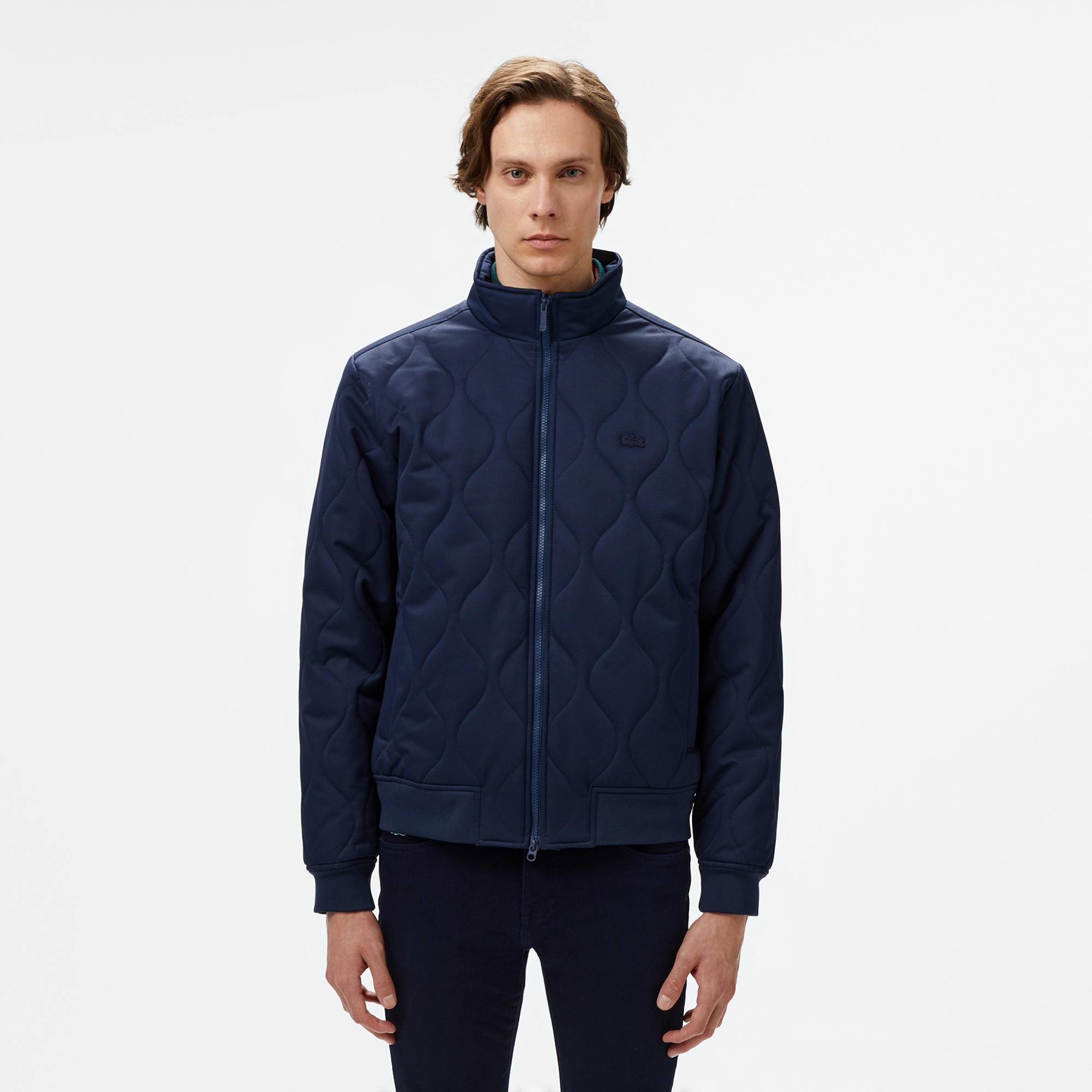 Lacoste Erkek Relaxed Fit Dik Yaka Kapitone Lacivert Mont