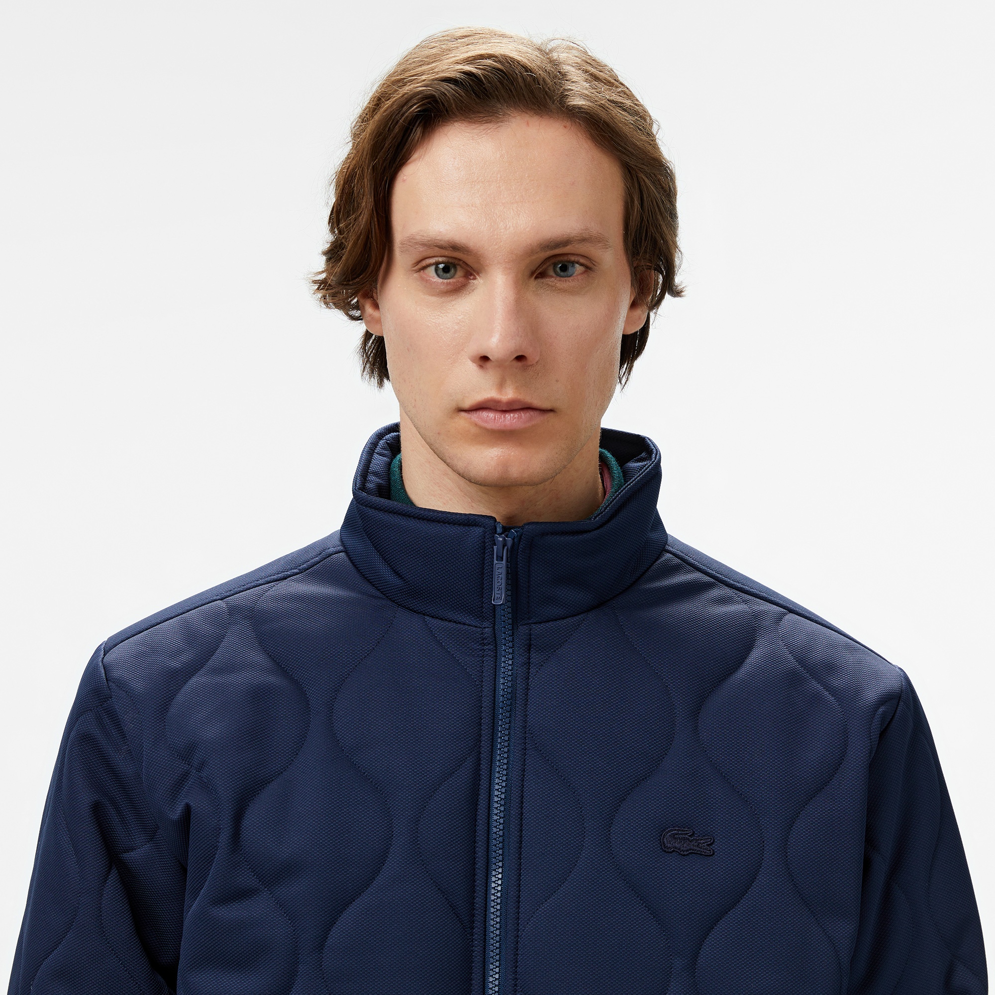 Lacoste Erkek Relaxed Fit Dik Yaka Kapitone Lacivert Mont