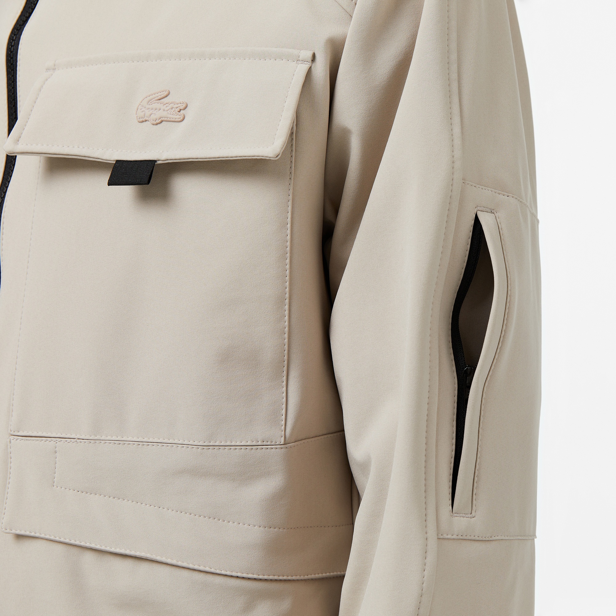 Lacoste Erkek Relaxed Fit Kapüşonlu Baskılı Krem Yağmurluk