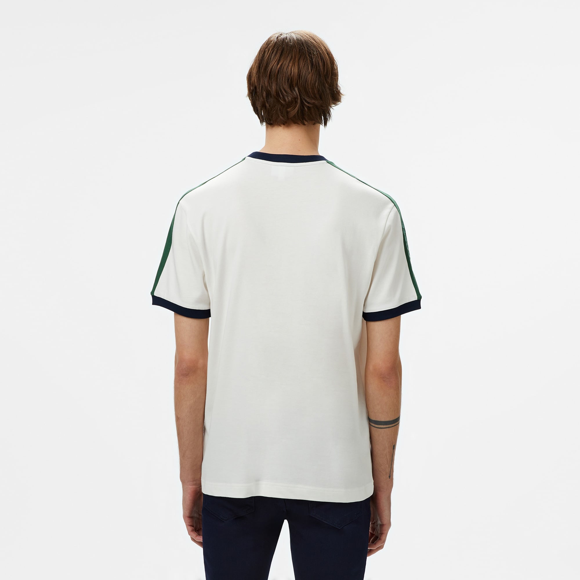Lacoste Erkek Regular Fit Bisiklet Yaka Çizgili Beyaz T-Shirt
