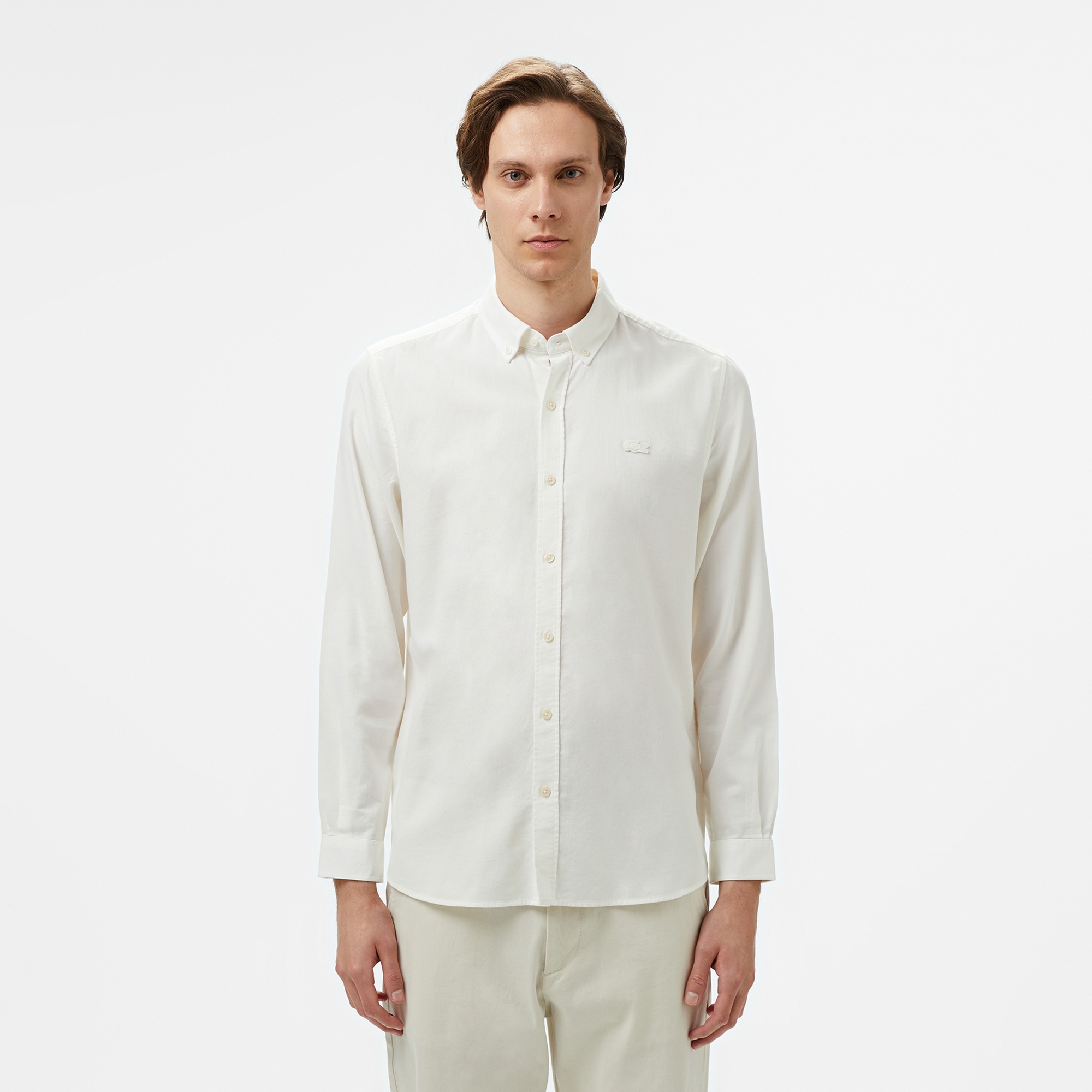 Lacoste Erkek Slim Fit Düğmeli Yaka Beyaz Gömlek