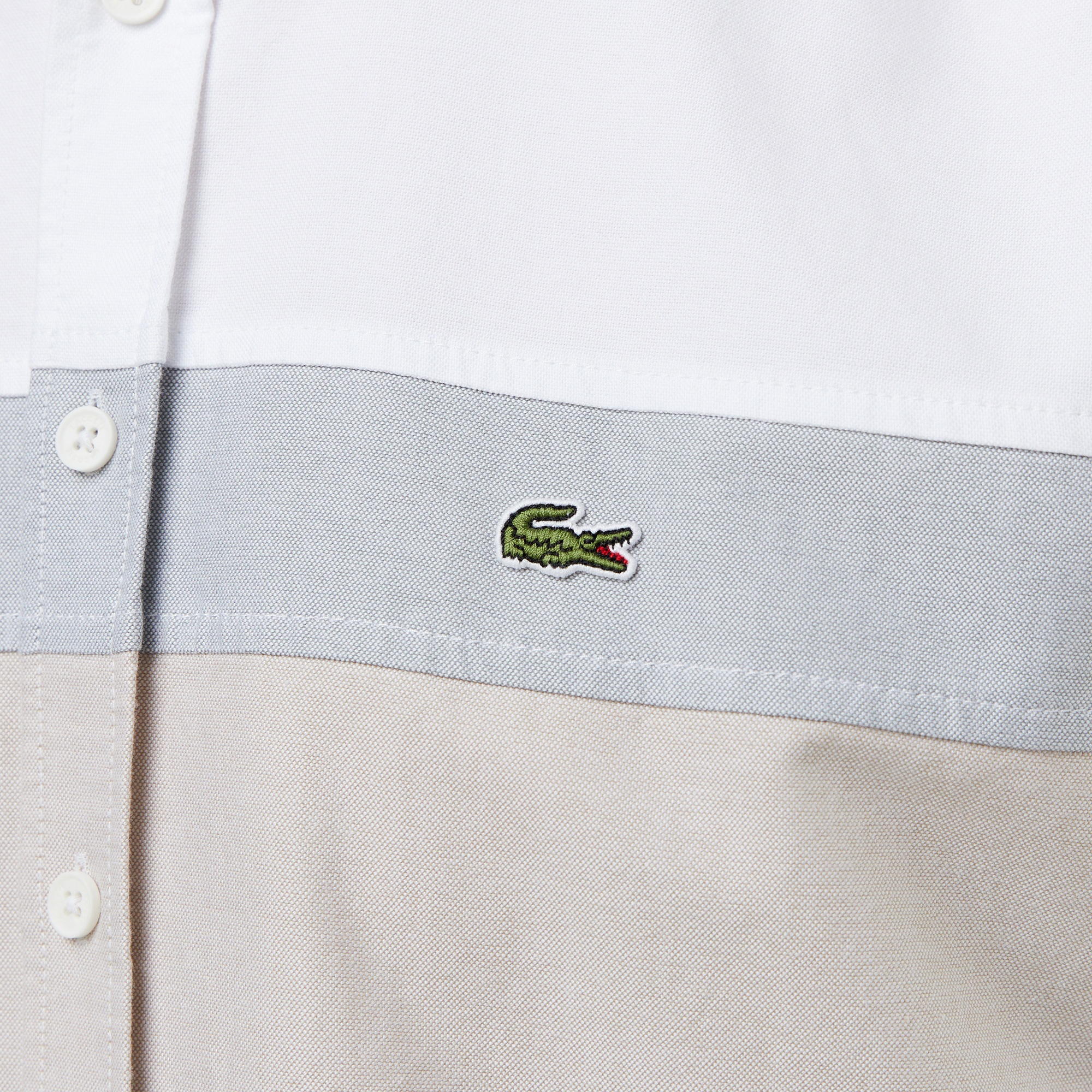 Lacoste Erkek Regular Fit Düğmeli Yaka Çizgili Beyaz Gömlek
