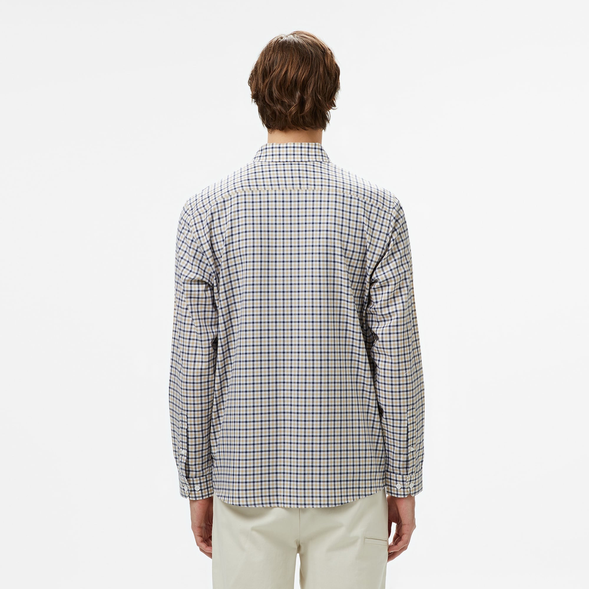 Erkek Regular Fit Düğmeli Yaka Kareli Kahverengi Gömlek