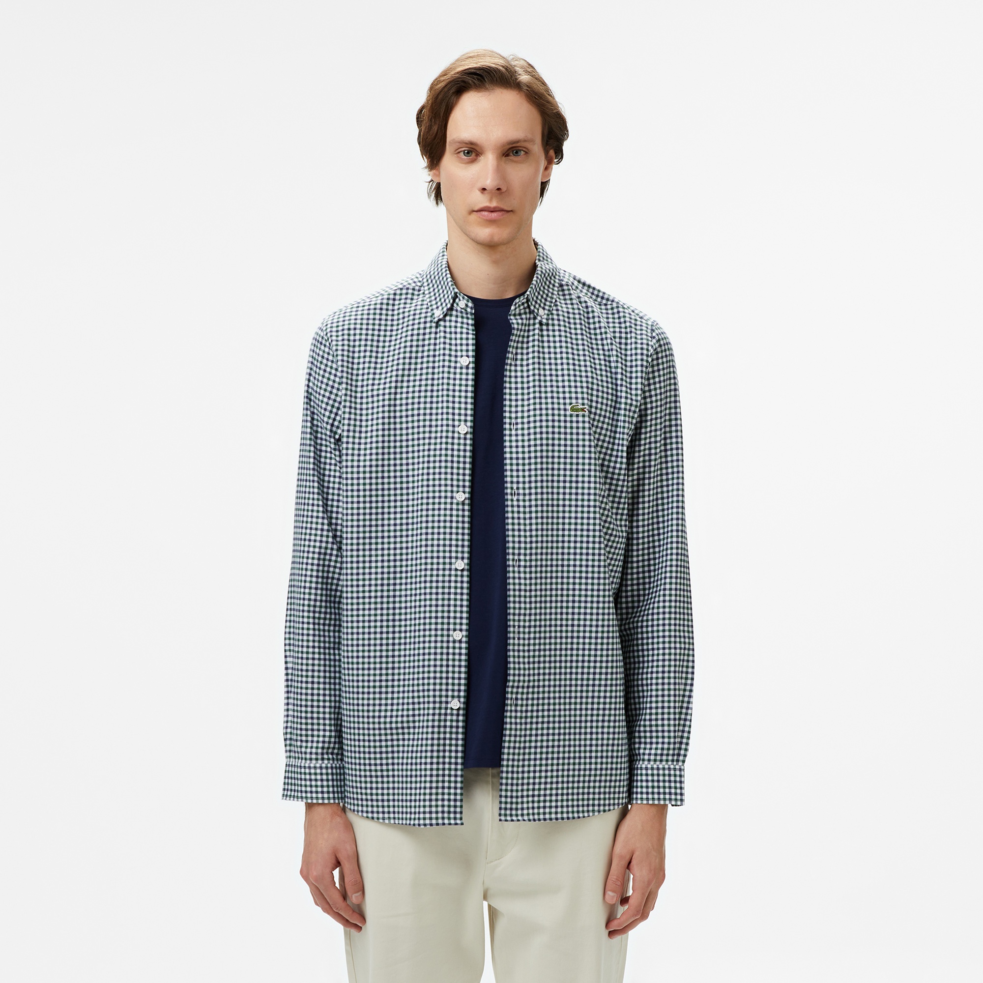 Lacoste Erkek Regular Fit Kareli Koyu Yeşil Gömlek