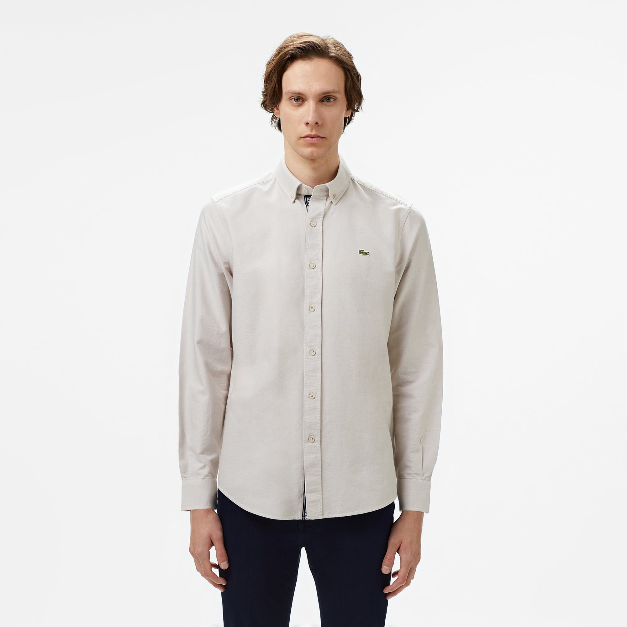 Lacoste Erkek Slim Fit Düğmeli Yaka Gri Gömlek