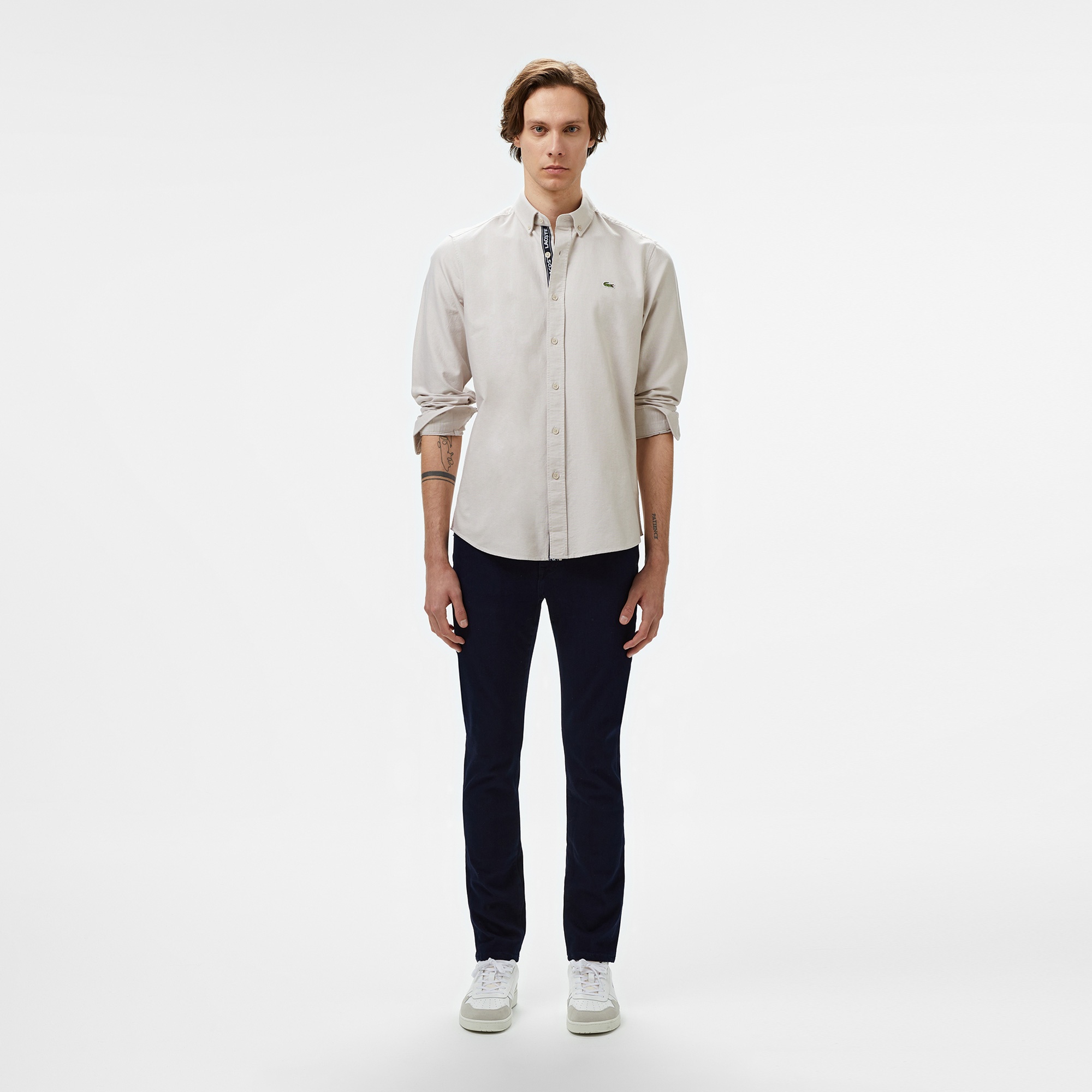 Lacoste Erkek Slim Fit Düğmeli Yaka Gri Gömlek