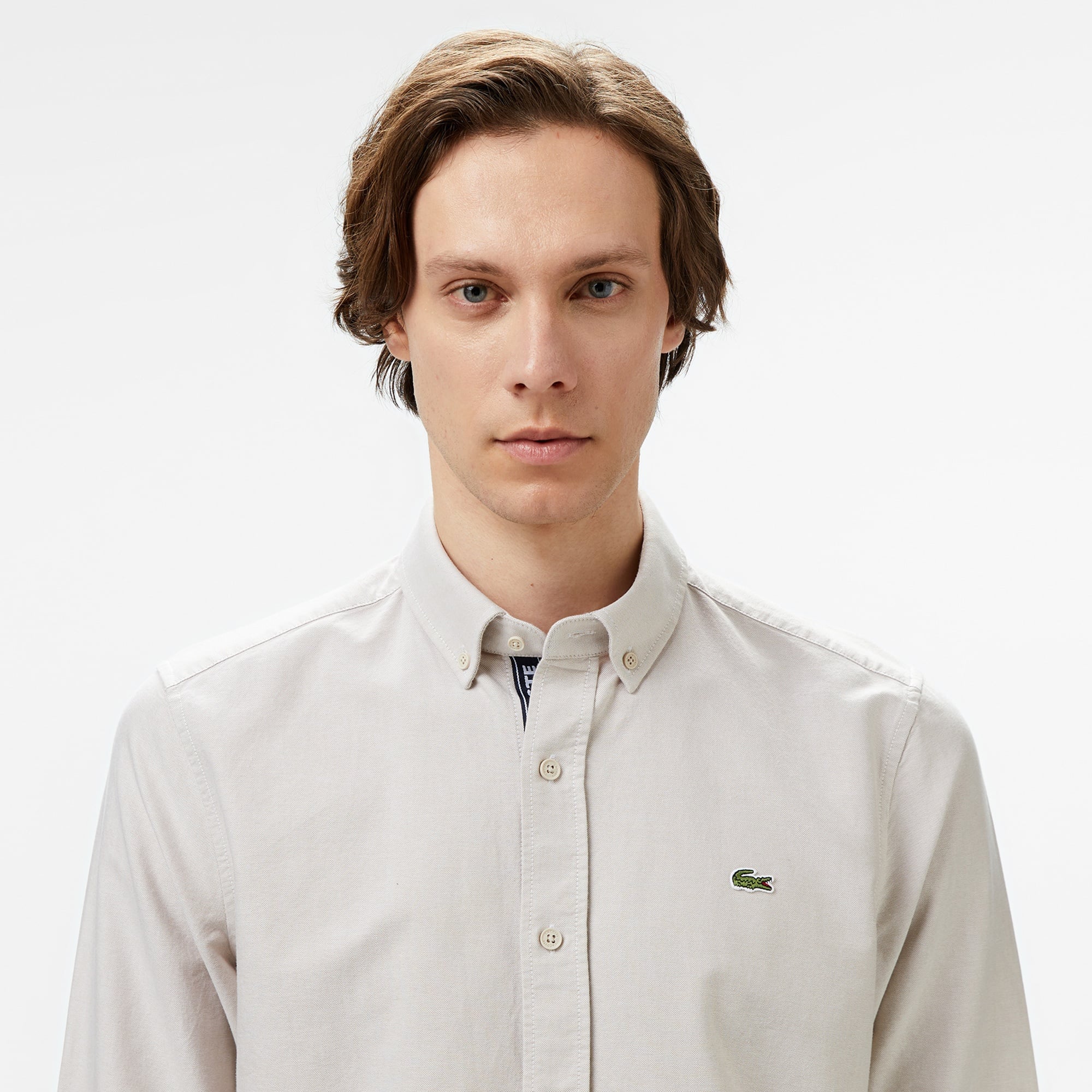 Lacoste Erkek Slim Fit Düğmeli Yaka Gri Gömlek