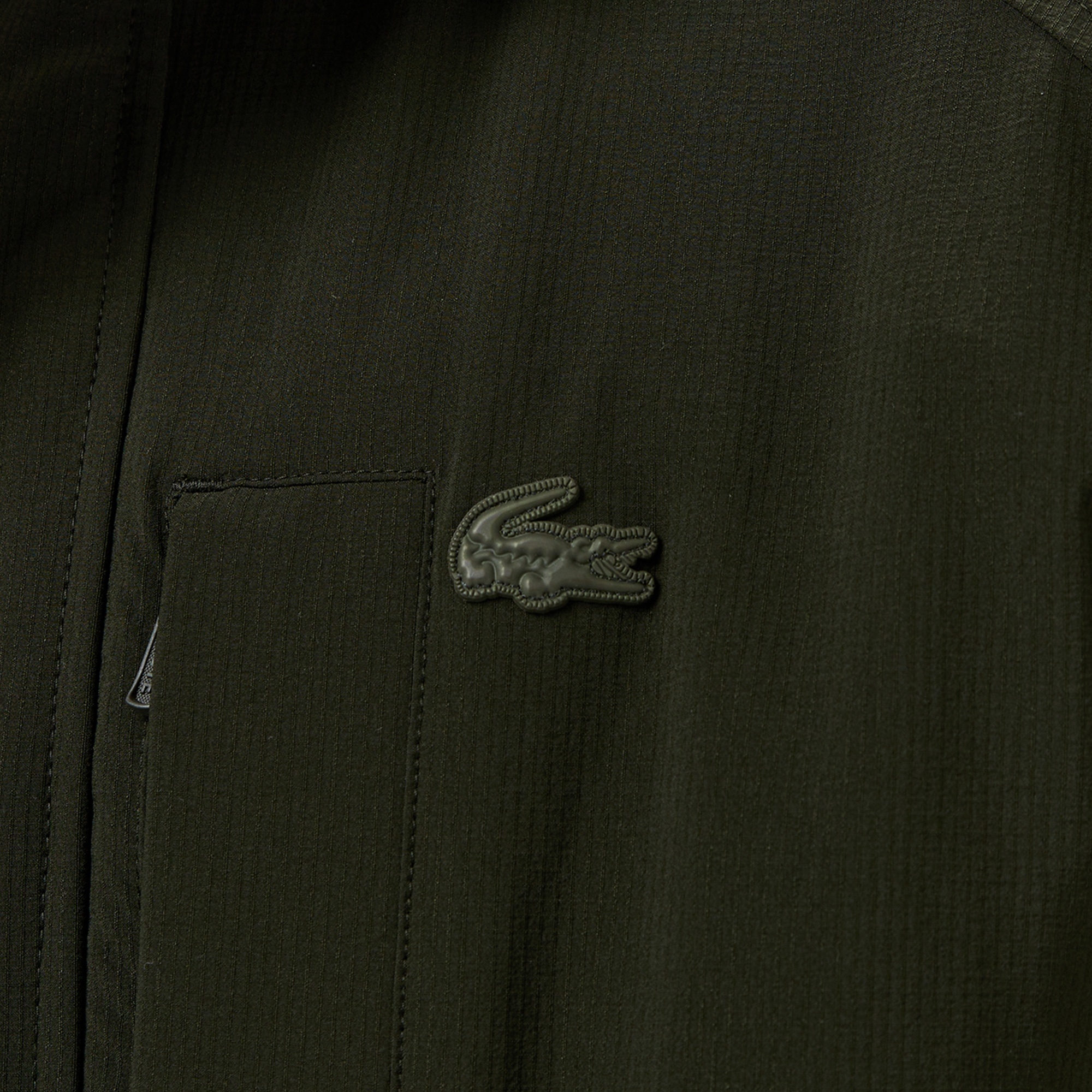 Lacoste Erkek Relaxed Fit Kapüşonlu Baskılı Koyu Yeşil Yağmurluk