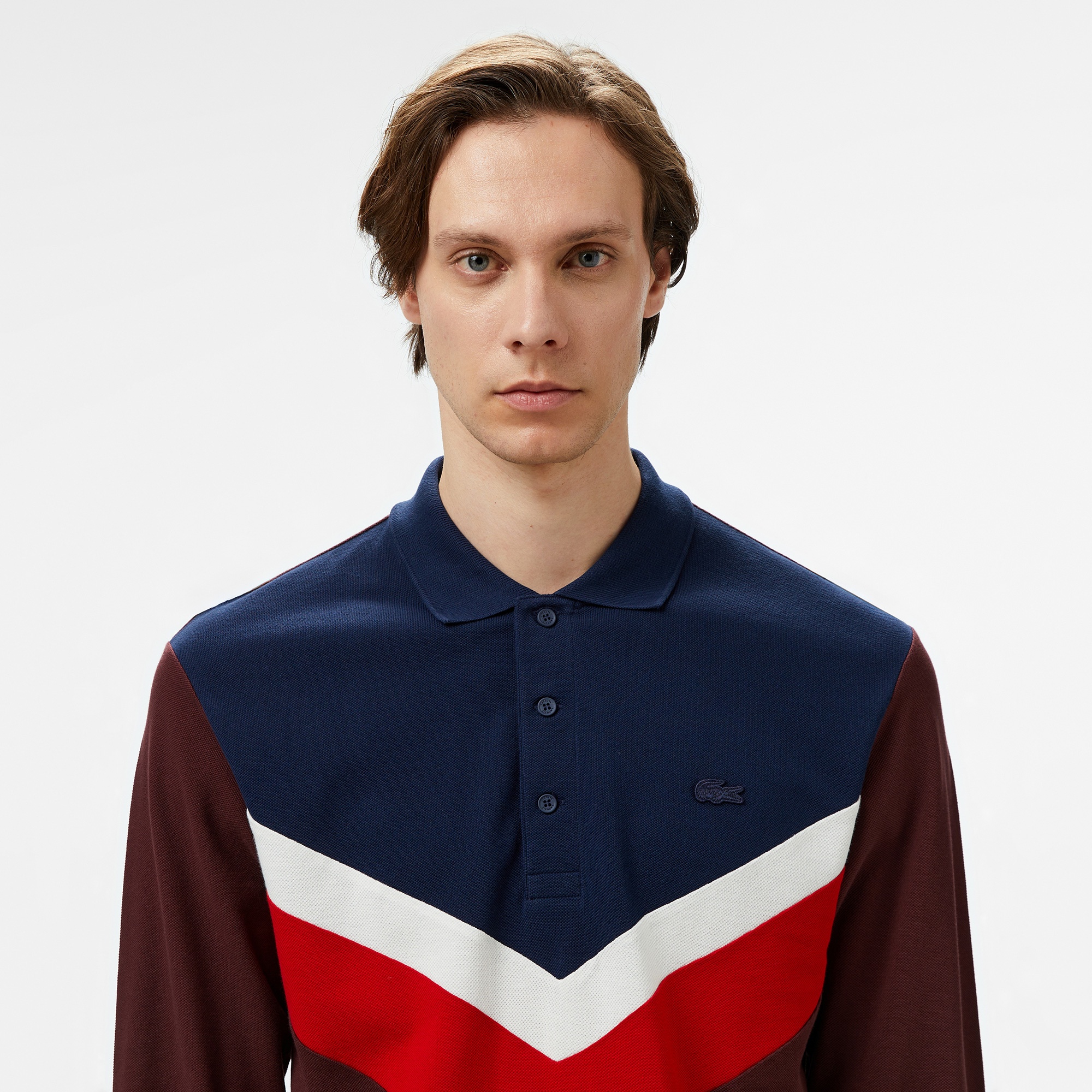 Lacoste Erkek Classic Fit Uzun Kollu Renk Bloklu Bordo Polo