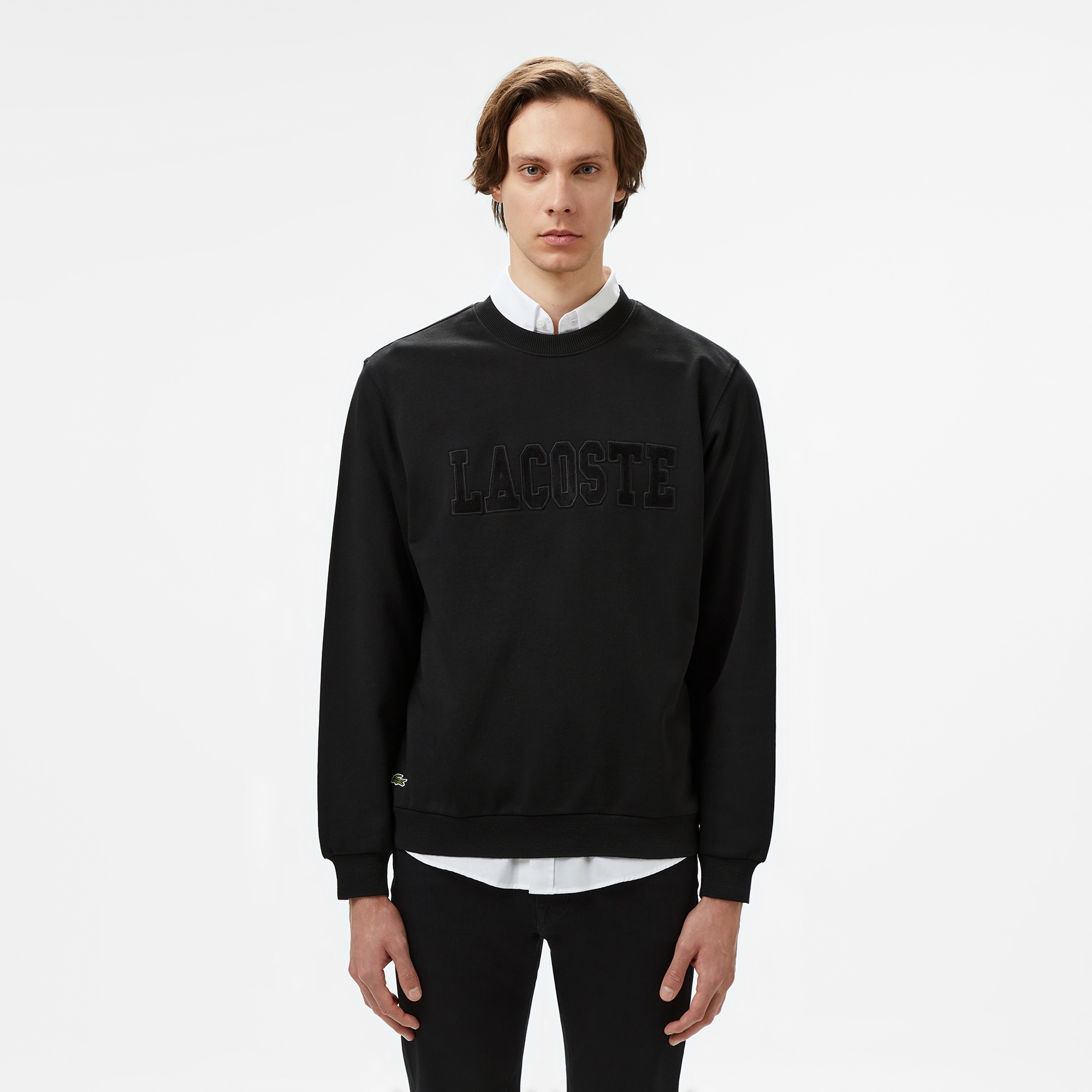 Lacoste Erkek Relaxed Fit Bisiklet Yaka Baskılı Siyah Sweatshirt